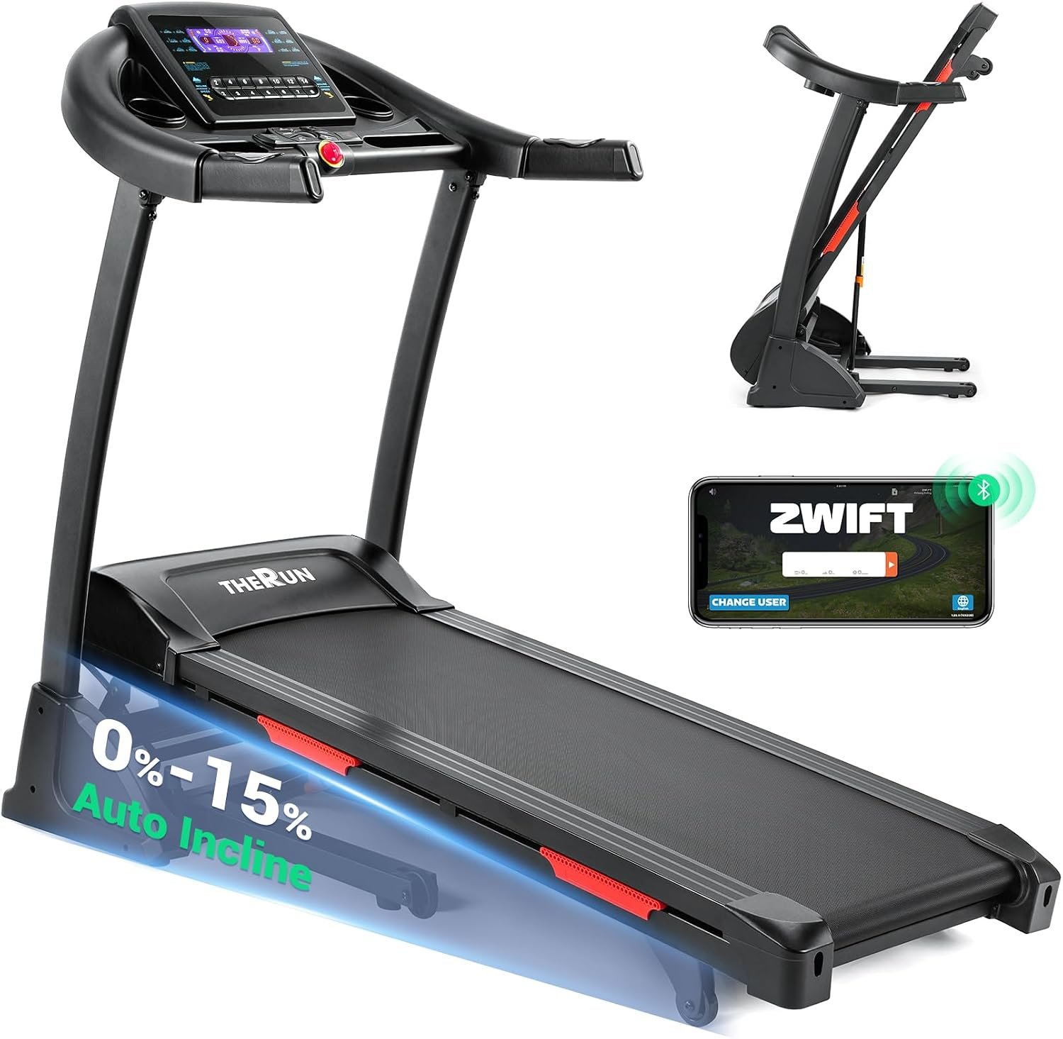 THERUN Incline Treadmill, Treadmills for Running and Walking, 400 lbs Weight Capacity Folding Treadmill with 0-16% Auto Incline, Wide Belt, 4.0 HP, App, Heart Rate