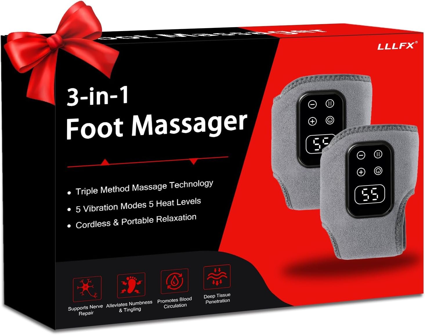 2-Pack 2026 Upgraded 3-in-1 Foot and Ankle Massager – 5 Vibration Modes and 5 Heating Levels, Suitable for Relieving Daily Foot Fatigue, Wireless and Portable，Grey