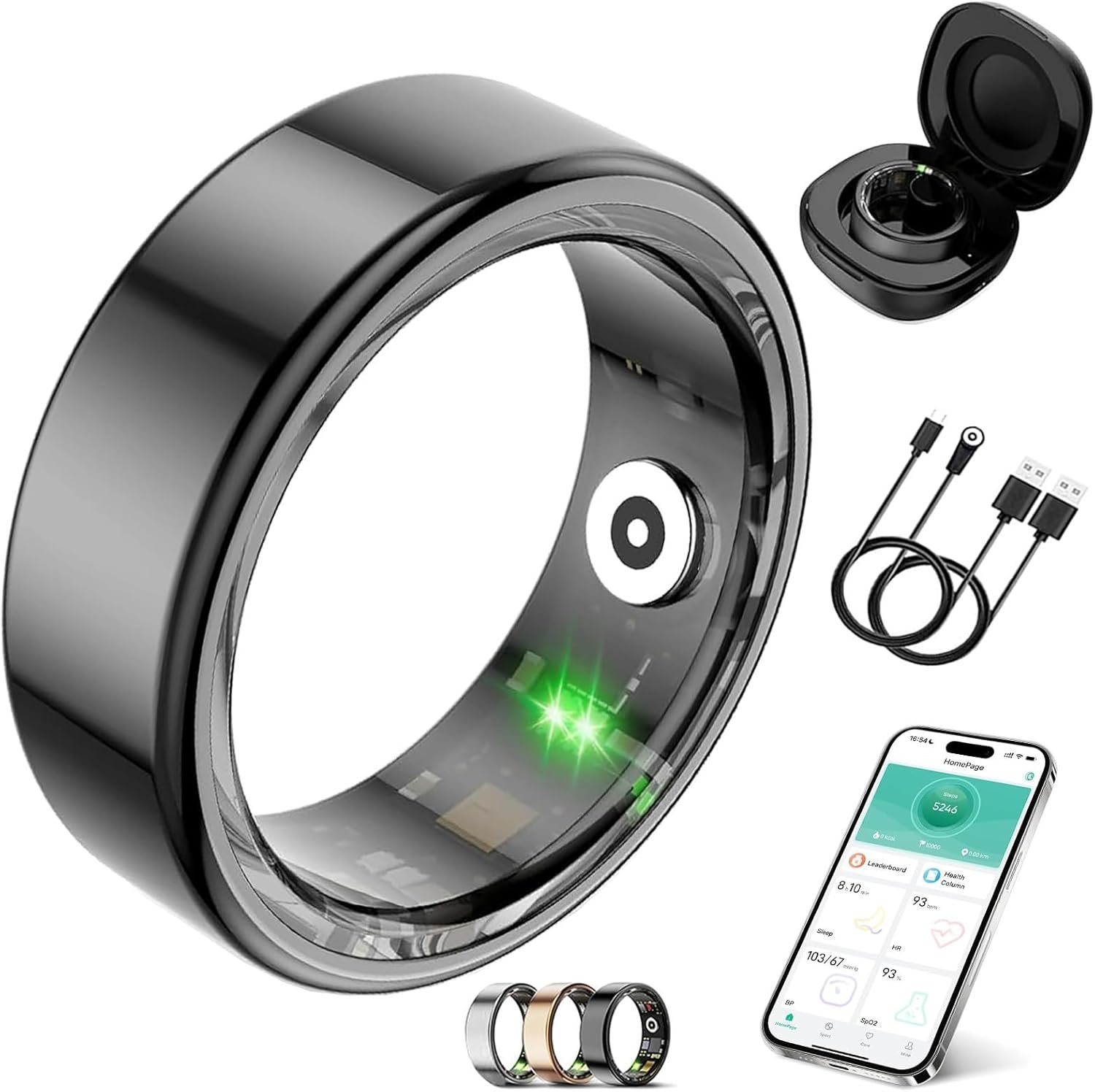 Smart Ring for Women Men,Fitness Tracker Ring with Heart Rate, Sleep Monitoring, Blood Oxygen, Step Counting for iOS and Android, No Subscription Fee, Waterproof(Black, 10)