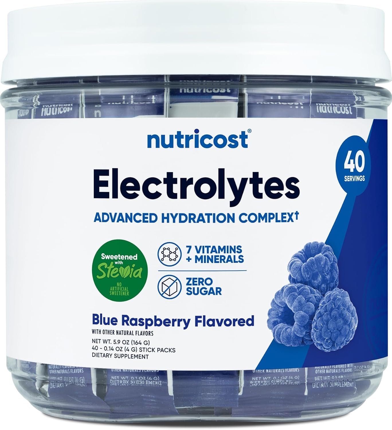 Nutricost Electrolytes Complex, Blue Raspberry Flavored, 40 Stickpacks – Advanced Hydration Complex