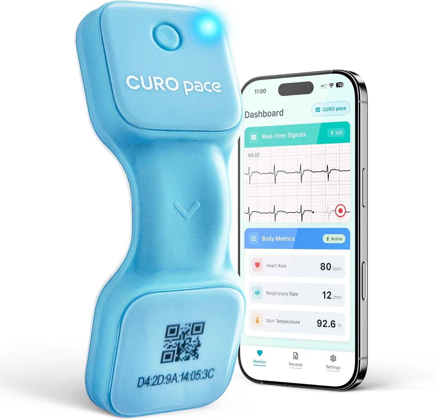 Ultra-Thin Wearable Wellness Patch – Chest-Worn Body Signal Monitor with Heart Rate, Respiratory Rate & Skin Temperature Tracking, Real-Time Monitoring While Worn, App Connected