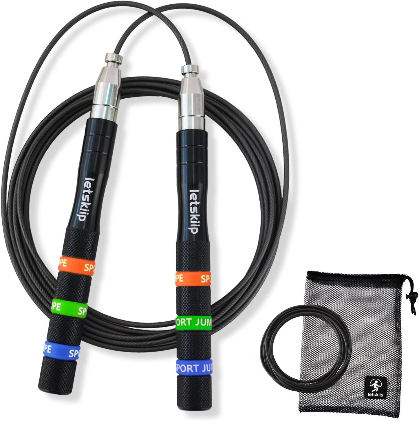Self-Locking Aluminum Speed Jump Rope, 2 Cable Set | Smooth ball bearings, anti-slip grip designed for double unders, boxing, HIIT, and home gym daily workouts