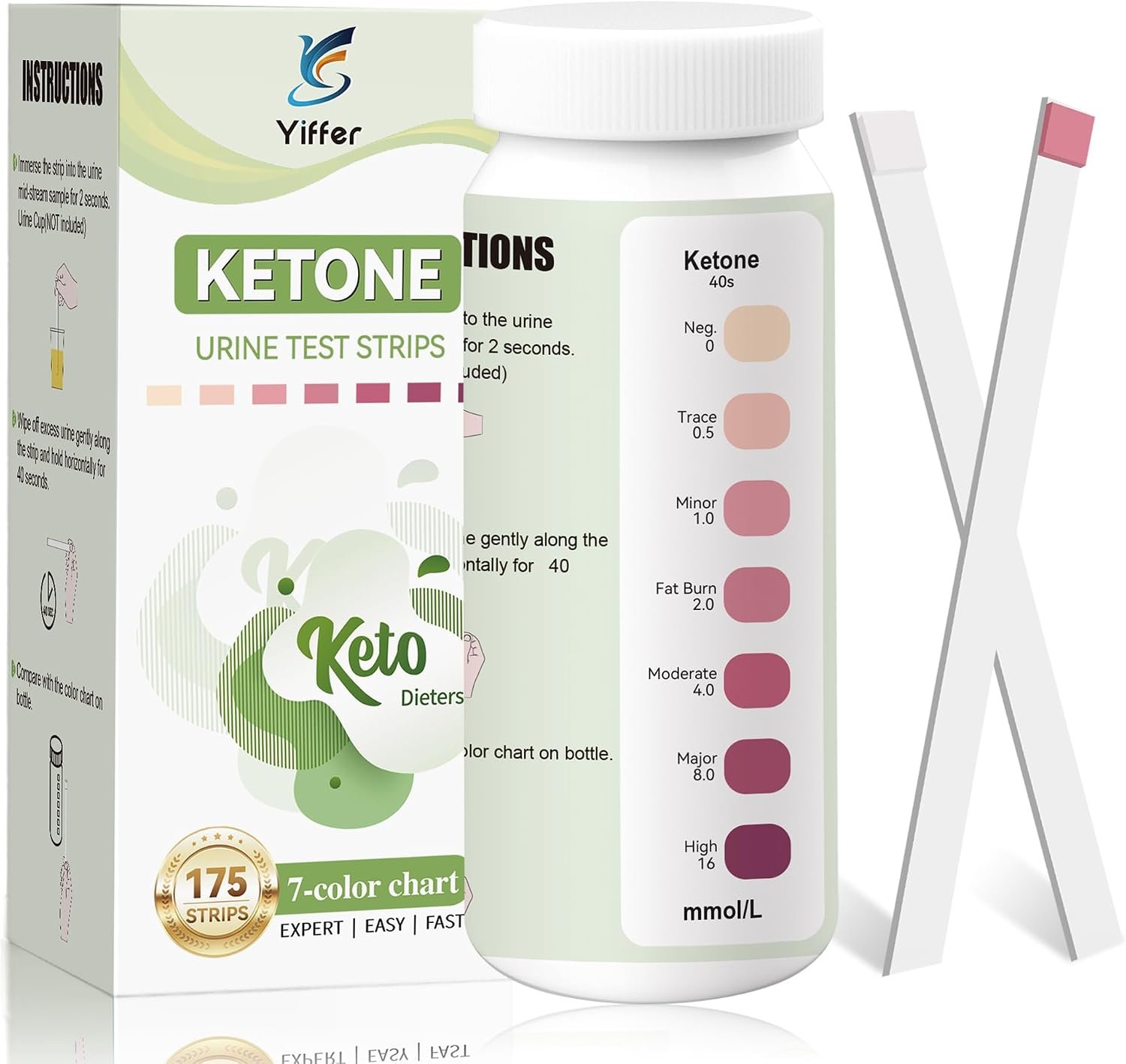 Ketone Test Strips, 175 Count | 7-Color, Urine Test for Accurate Ketosis Monitoring, Keto, Low-Carb, Atkins & Paleo Diet Tracker, Easy-Read Results