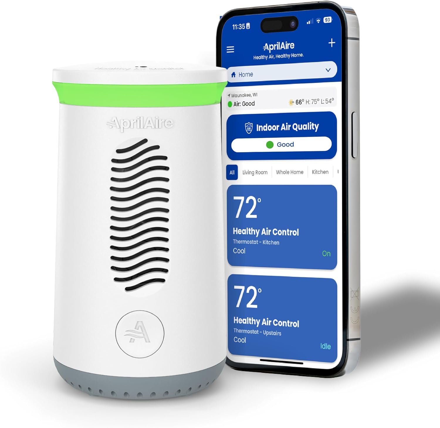 AprilAire ZAWTHCPV Smart Indoor 5-in-1 Wi-Fi Air Quality Monitor (CO2, VOC, PM 2.5, Particulate Matter, Humidity and Temperature), App Controlled IAQ Monitor for Home Air Quality Sensor