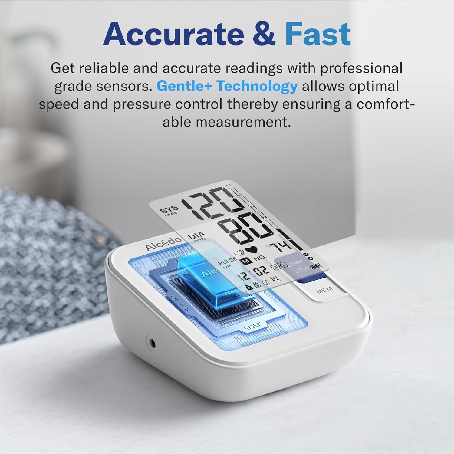 Alcedo Blood Pressure Monitor for Home Use, Automatic Digital BP Machine with Large Cuff for Upper Arm, LCD Screen, 2×120 Memory, Talking Function