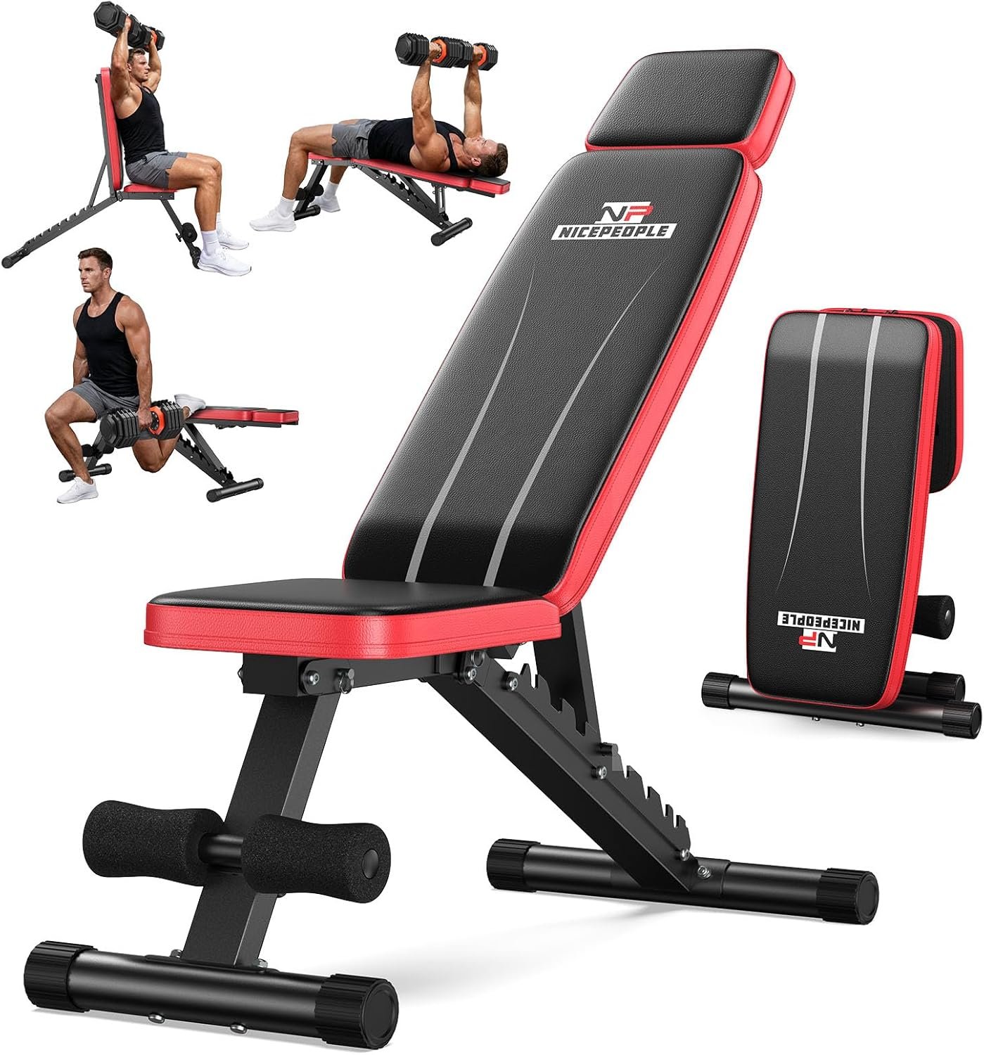 Nicepeople Adjustable Weight Bench up to 6.5”, Dual-Support & ASTM-Certified Workout Bench & 10 Backrests for Chest Shoulders Arms for Home Gym, 660LBS Capacity but Compact and Foldable Strength Bench Apartment Room
