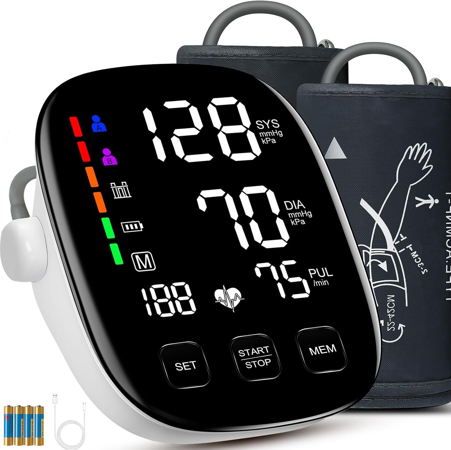 Blood Pressure Monitors for Home Use, 9-17” & 13-21” Extra Large Blood Pressure Cuff Upper Arm Blood Pressure Machine, 6 in Large LED Backlit Display, USB Cable & Batteries Included