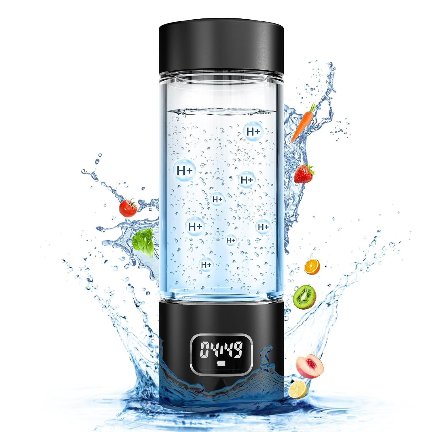 Hydrogen Water Bottle – Portable, Rechargeable, LED Timer, Aluminum and Glass, 5000 PPB Hydrogen in 10 Minutes, 340ml Capacity, for Husband, Friend & Family, for Travel, Sports, Home, Office(Black)