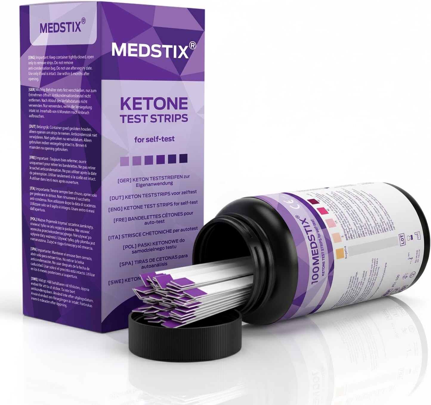 100 Ketone Test Strips for Self-Testing | Results in 45 Seconds | Easy Urine Test Strips with Color Chart | 100-Count Tube for Home, Travel, and Daily Use