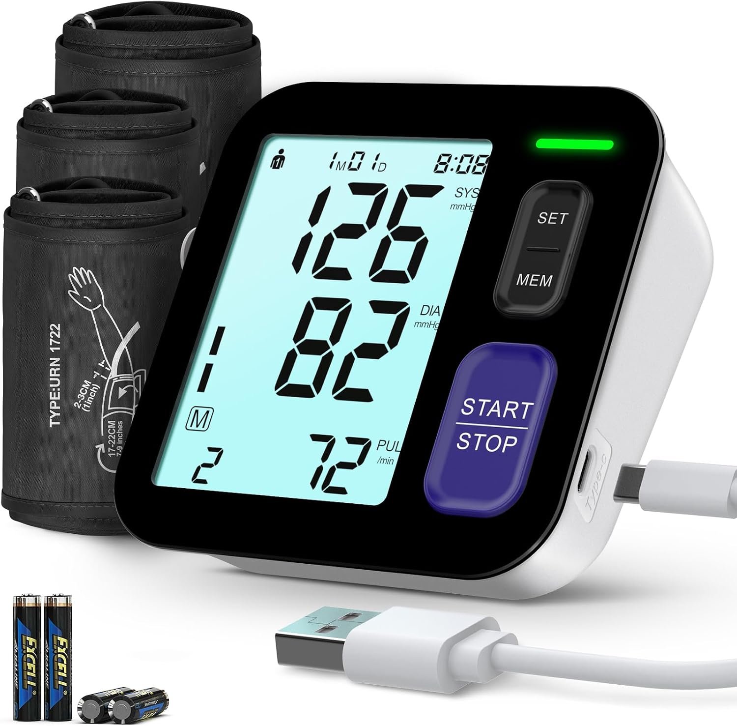 Blood Pressure Machine Upper Arm, 3 Size Cuffs, Small 7″-9″, Medium/Large 9″-17″ and Extra Large X-Large Cuff 13″-21″, Accurate Automatic Digital BP Monitor Home Use, 4 AAA Alkaline Batteries Included