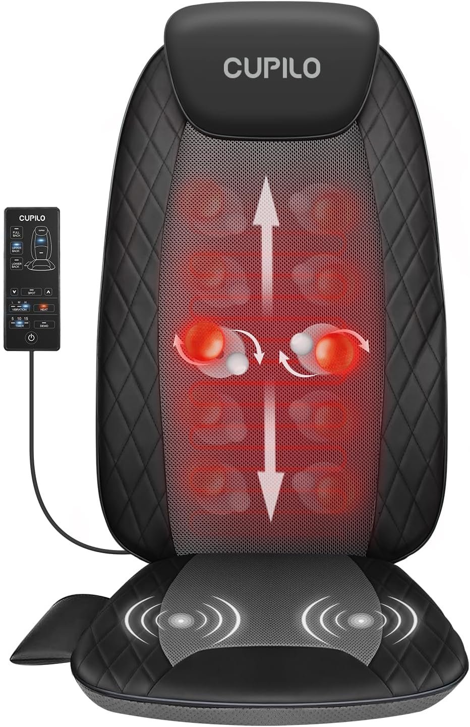 CuPiLo Shiatsu Back Massager for Chair, Full Back Massager with Heat for Pain Relief Deep Tissue, Chair Massager Pad, Back Support Inflatable Flap Massage Chair Cushion, Gifts for Men Women