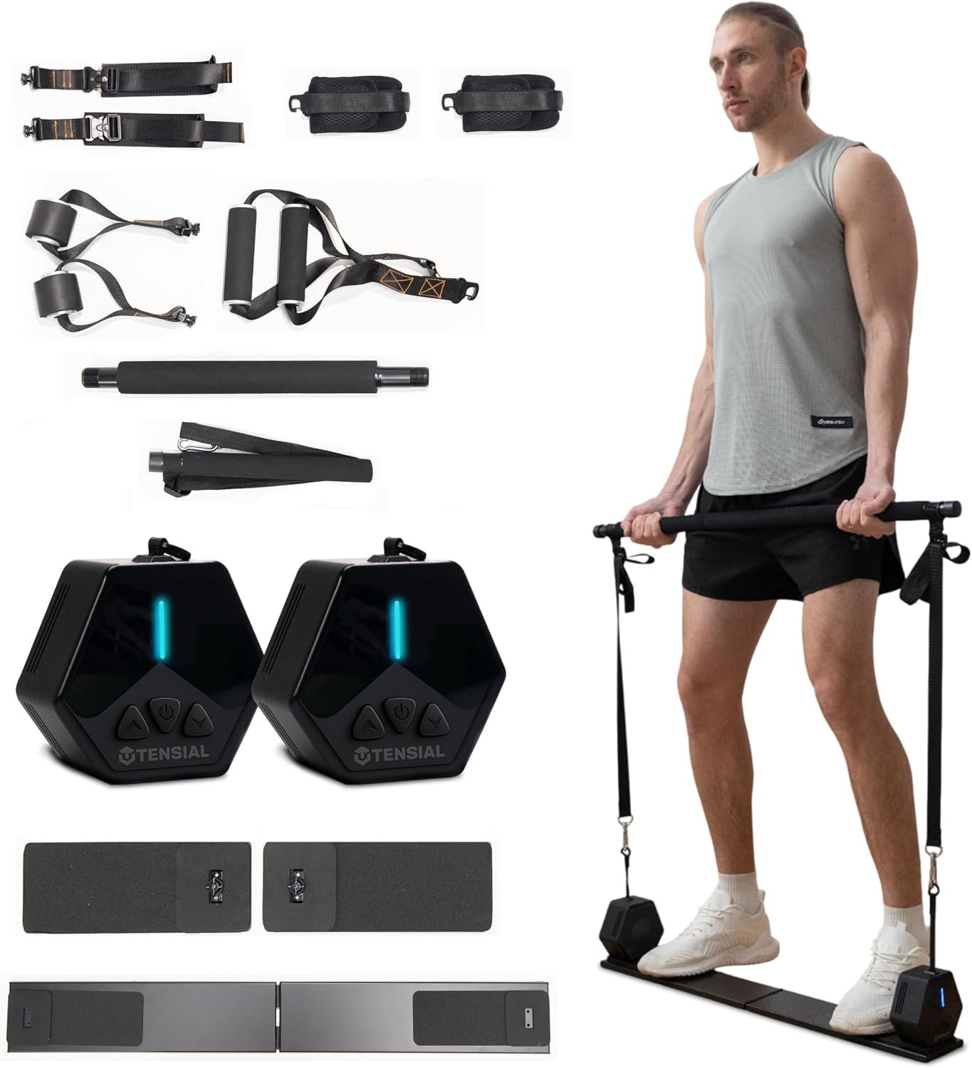 Smart Home Gym – Portable Home Gym Equipment with Digital Resistance 7-66 lbs | Double Motor Electronic Cable Machine for Strength Training | Compact Motorized Adjustable Weight Fitness System