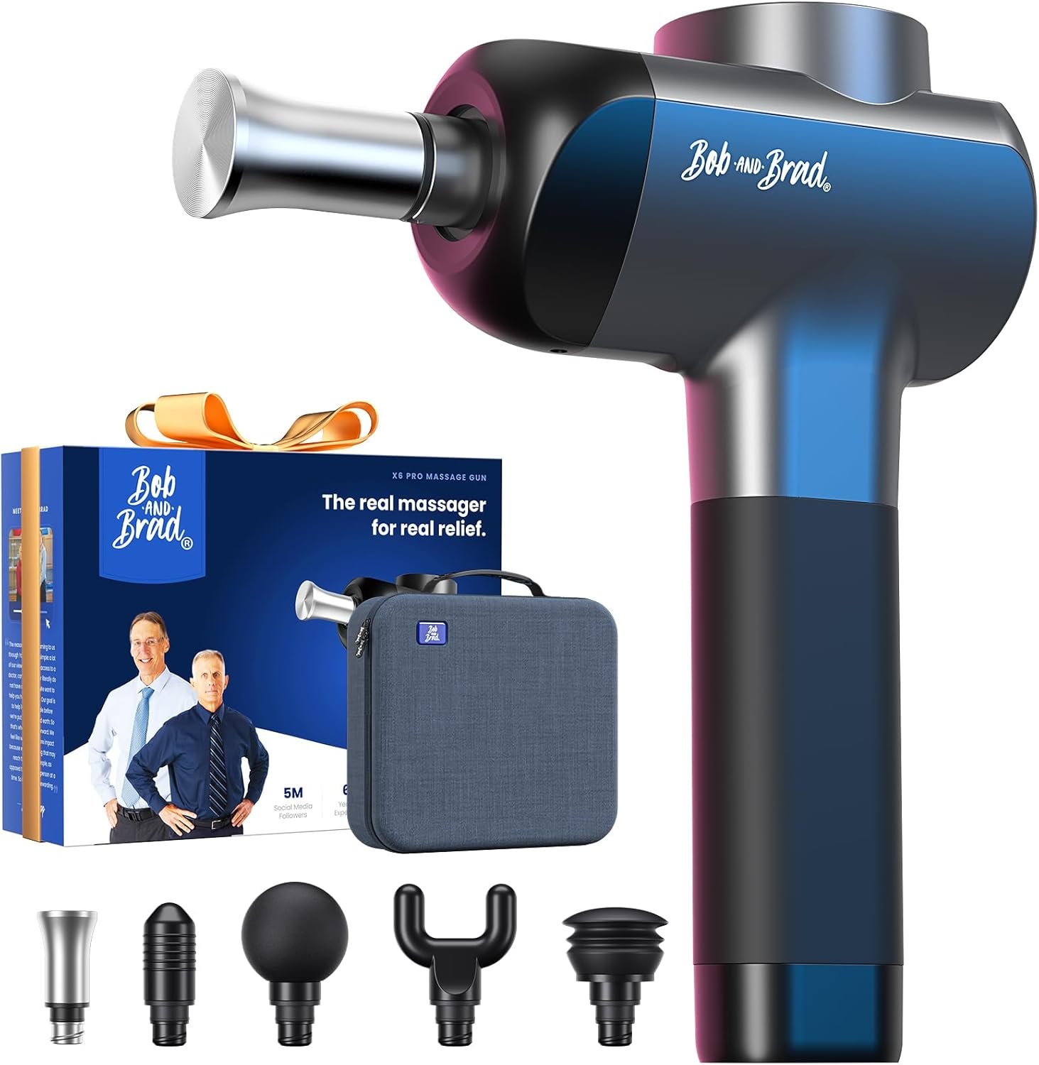 BOB AND BRAD X6 Pro Massage Gun Deep Tissue Percussion with Metal Head Therapy, Professional Muscle Massage Gun for Athletes, Electric Massager Gun for Pain Relief, Gift for Men Women Dad Mom