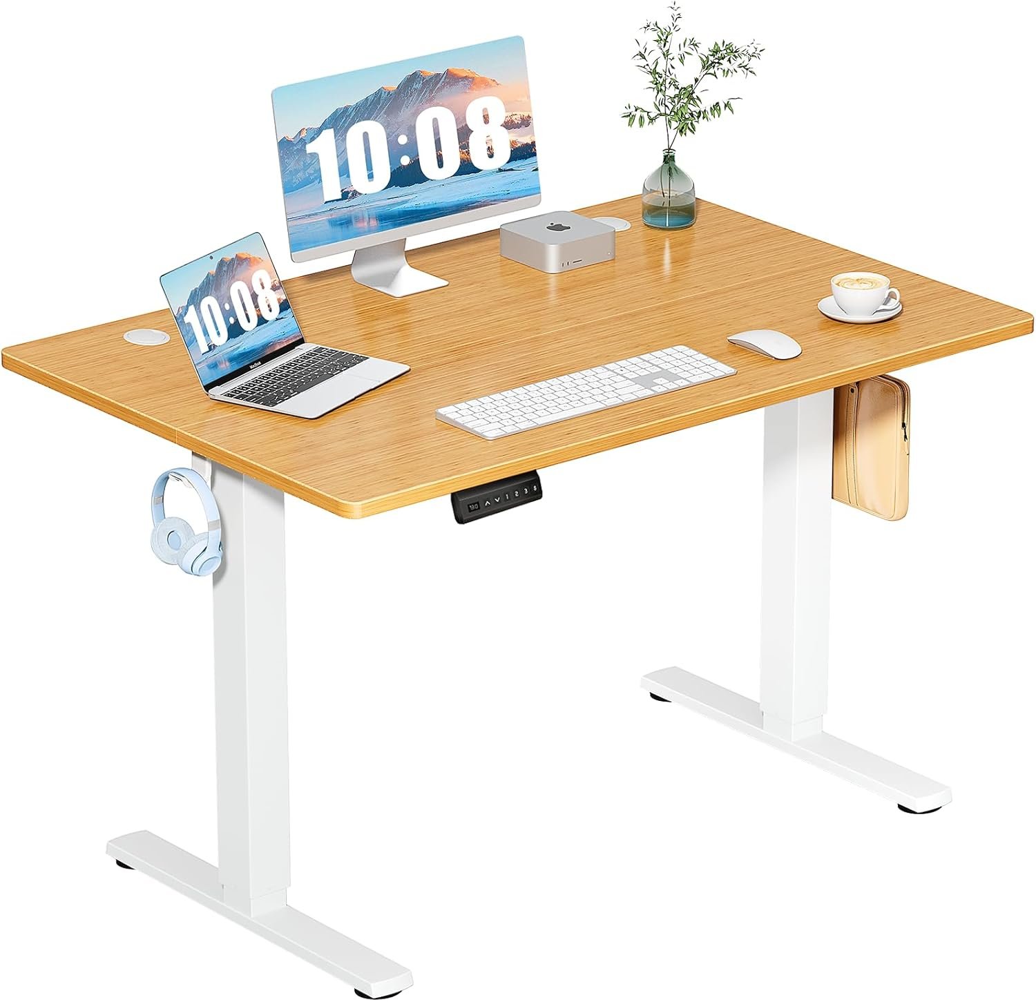 DUMOS 48 Inch Electric Standing Desk Height Adjustable, Sit to Stand Up Computer Workstations Work PC Table Home Office Study Writing Gaming Desks with Memory Presets for Walking Pad, Bedroom, Oak