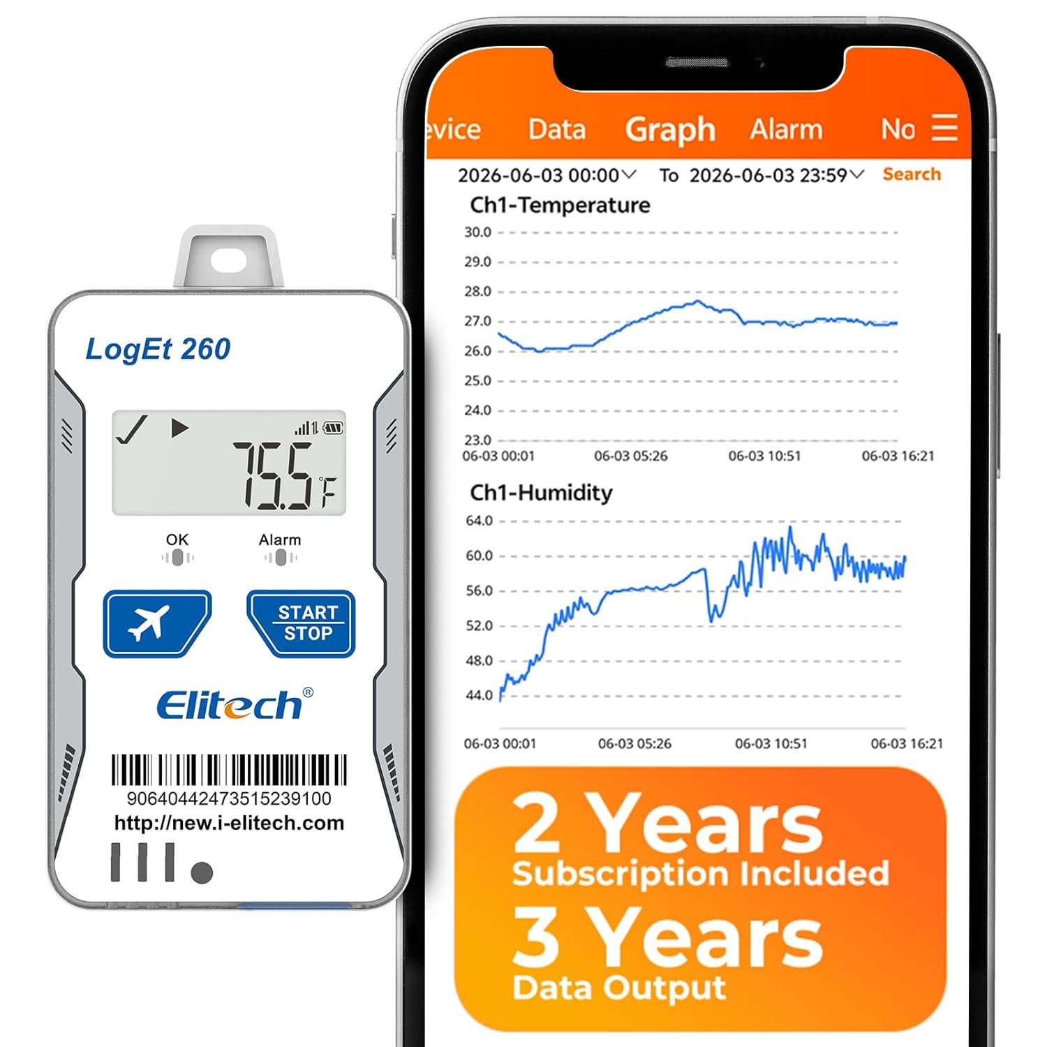 Elitech 4G Cellular RV Pet GPS Temperature Humidity Monitor Remote Data Logger Sensor, Power Outage Light Shock Alarm, App/Email/Text Alerts, for Vacation Home, 2-Year Subscription Included