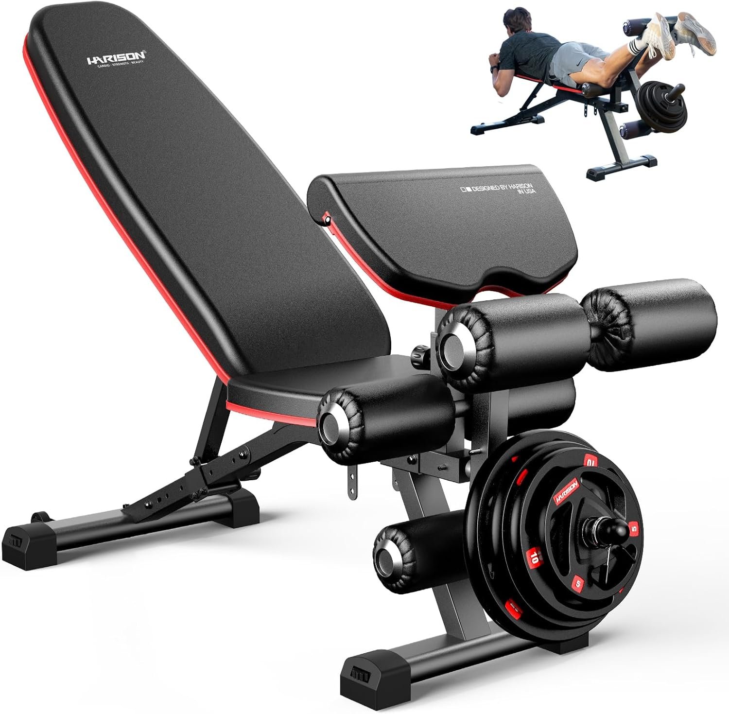 HARISON Adjustable Weight Bench, Bench1000 MAX Heavy Duty Workout Bench Press with Leg Extension and Preacher Pad for Home Gym Strength Training, Flat Incline Decline Sit Up Bench