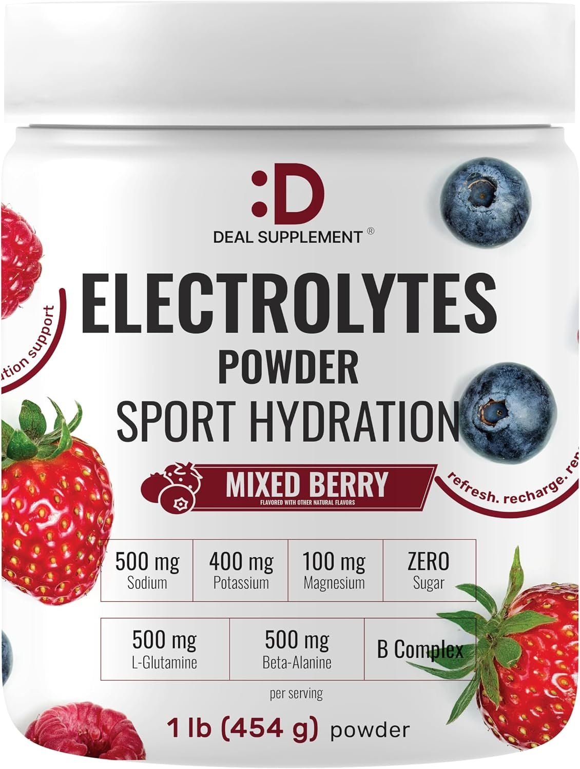 DEAL SUPPLEMENT Daily Electrolyte Hydration Powder – Sugar Free Drink Mix – Mixed Berry Flavor – 45 Servings – Balanced Formula with Potassium, Magnesium, B Vitamins, Glutamine & Beta‑Alanine