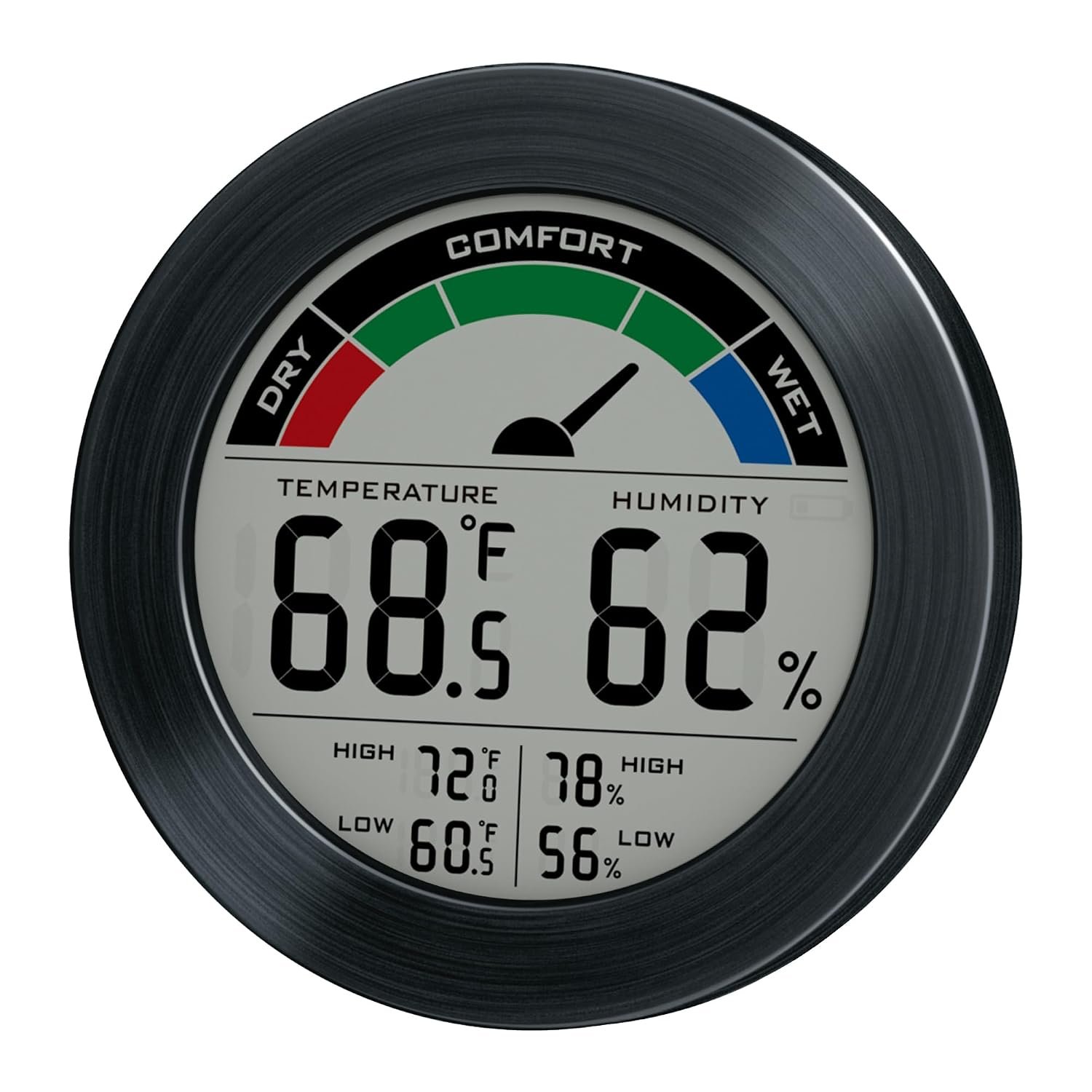 Digital Hygrometer Indoor Thermometer Humidity Meter Room Temperature Humidity Monitor, Metal Frame with Brushed Stainless Finish, DM9442 (Black Stainless)