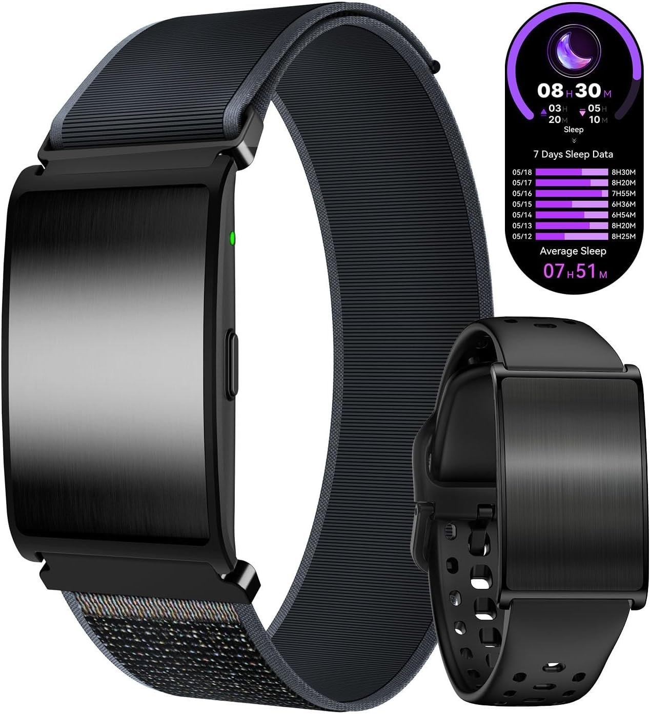 MIDDOW Screenless Fitness Tracker, Sleep/Heart Rate/Blood Oxygen Monitor Smart Bracelet, 35-Day Battery Life, 176 Sports Modes, AI Health Analysis, IP68 Waterproof, for iOS & Android (2 Bands)