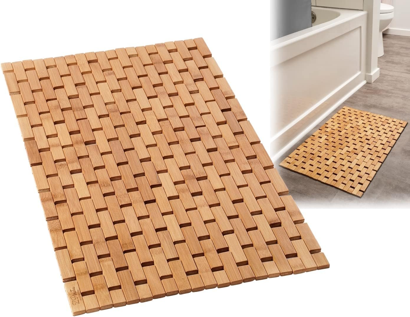 Bamboo Bath Mat – Foldable Wooden Bathmat – Accessories for Bathroom Sauna Spa Tub Step and Floor – 24 x 16 x 0.4 Inches [LxWxH] – Modern Farmhouse Decor Design