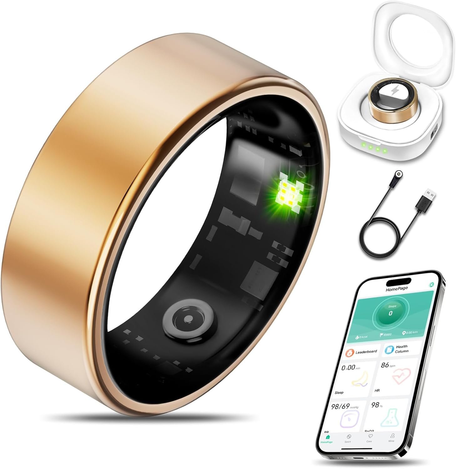 Smart Health Ring Fitness Tracker for Men Women, Sleep, Stress & Activity Monitoring, IP68 Waterproof, Long Lasting Battery, No Subscription Fees, Compatible with iOS & Android, Rose Gold 9