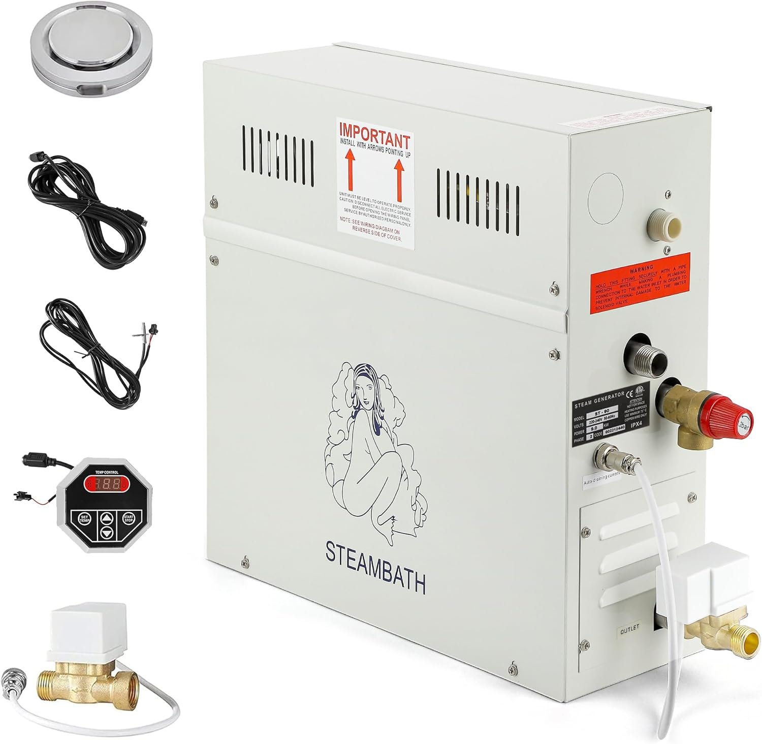 CGOLDENWALL 10.5KW Luxury Steam Generator Shower System Kit Complete Home Steam Sauna Spa Steam Bath Generator with Waterproof Control and Auto Drain 95-131℉ Max Space Heating 10.5 m³/371 ft3 (10.5KW)