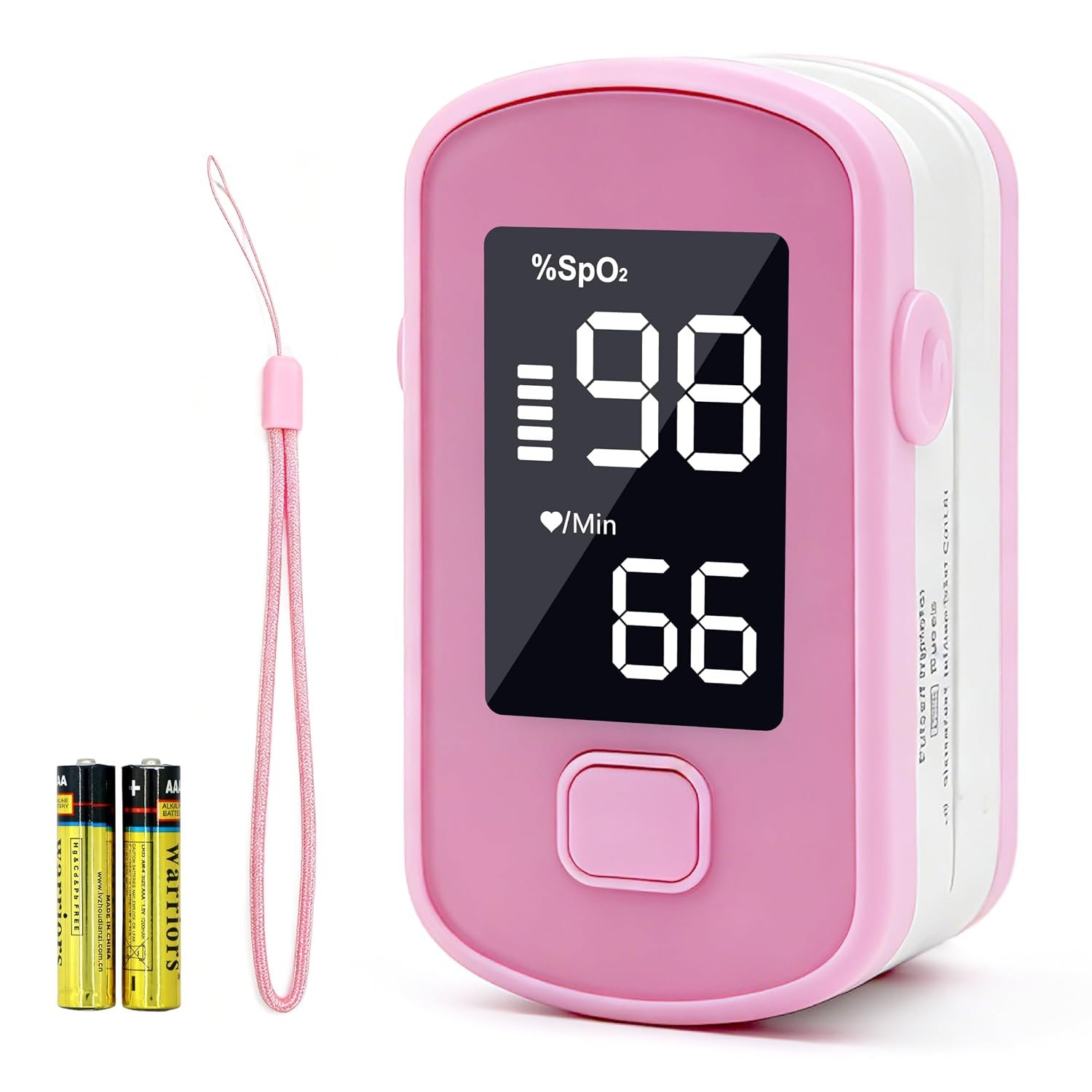 Pink Fingertip Pulse Oximeter,Blood Oxygen Saturation Monitor for Kids Adults, High Accuracy O2 Meter for All Skin,Battery and Lanyard Included (Pink)