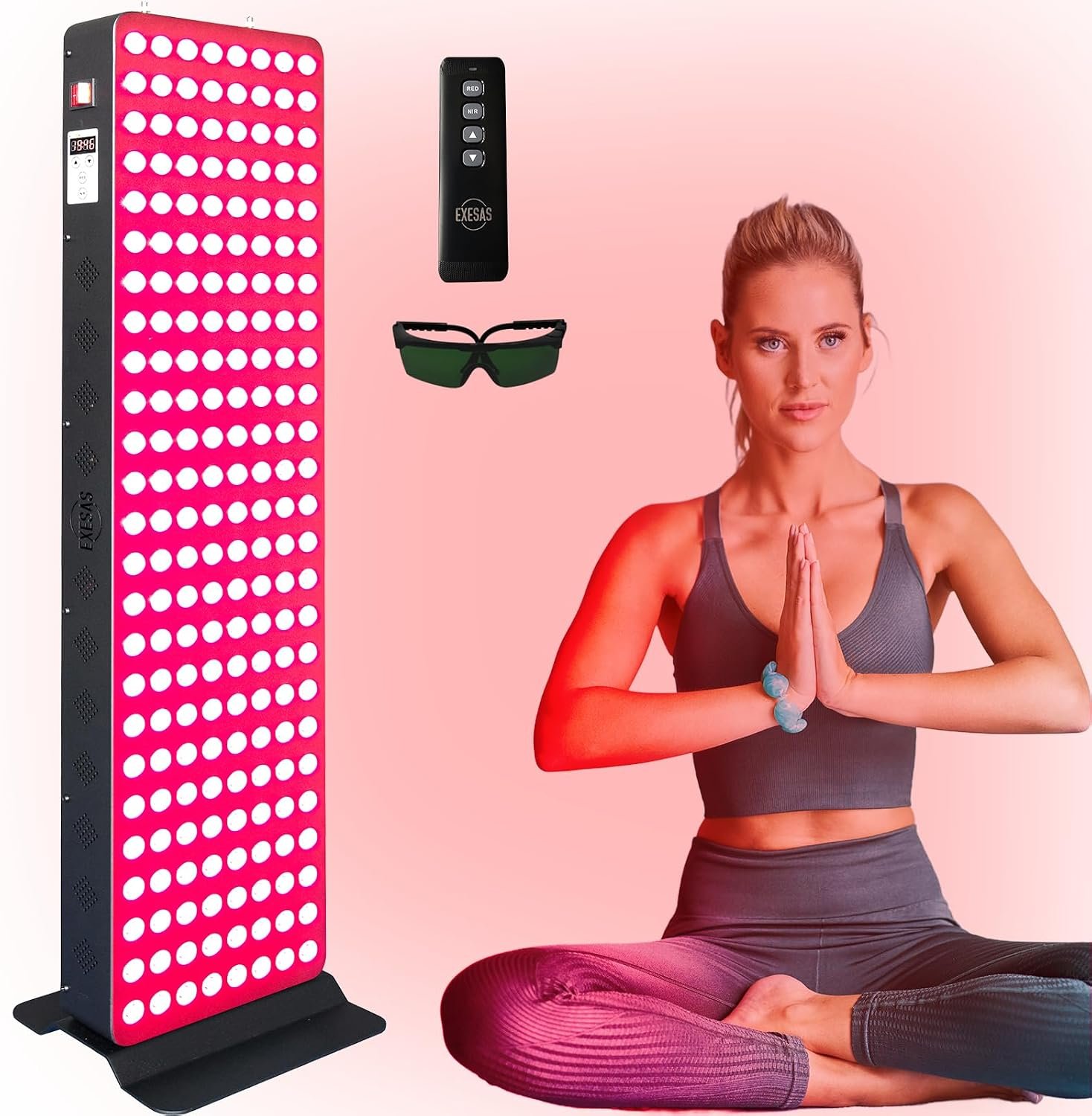 EXESAS Red Light Therapy Device for Full Body, 630nm, 660nm, 810nm & 850nm, Near Infrared Dual-Chip Clinical Grade LED Panel for Smooth Skin, Weight, Pain and Overall Wellness (200LED)