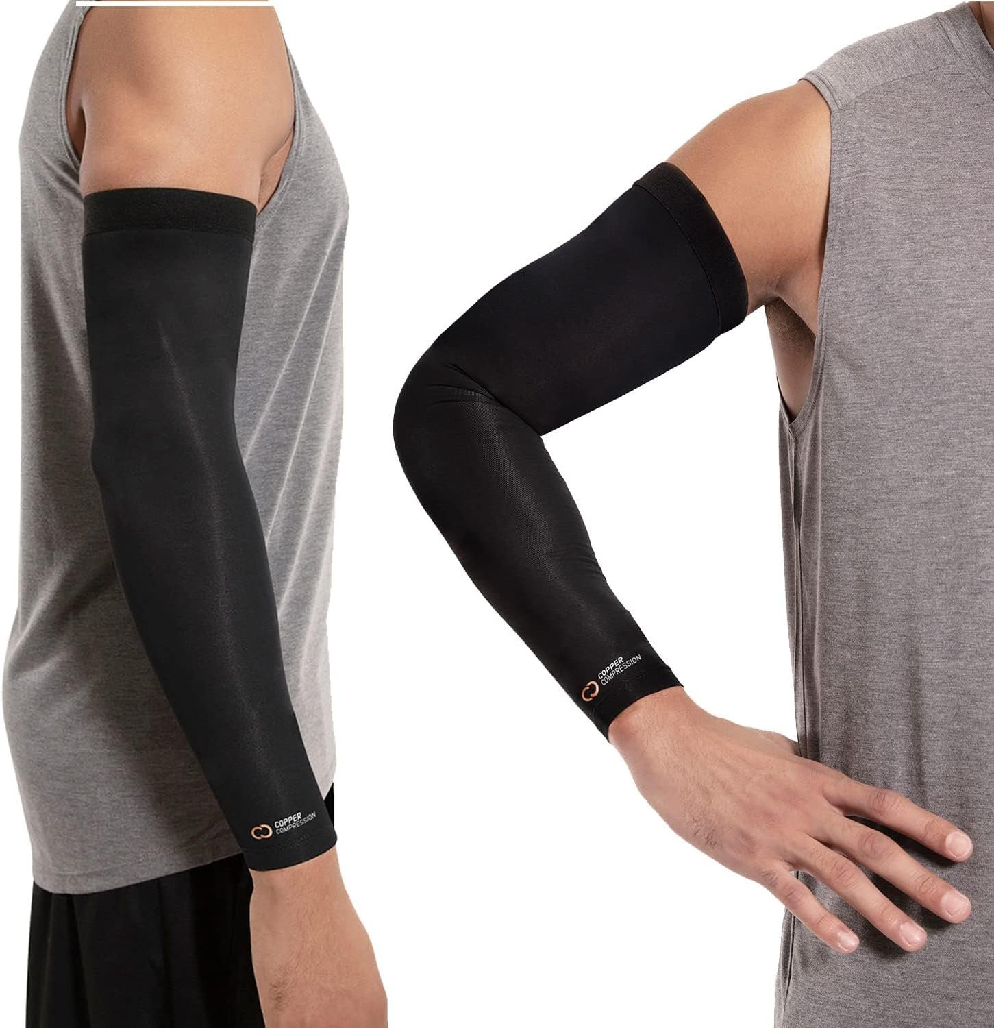 Copper Compression Arm Sleeve – Copper Infused Full Arm Brace for Forearm, Bicep, Triceps – Tennis Elbow, Basketball, Golf, Arthritis, Tendonitis, Bursitis, Post Surgery Rehab – Odor Resistant – Black – M