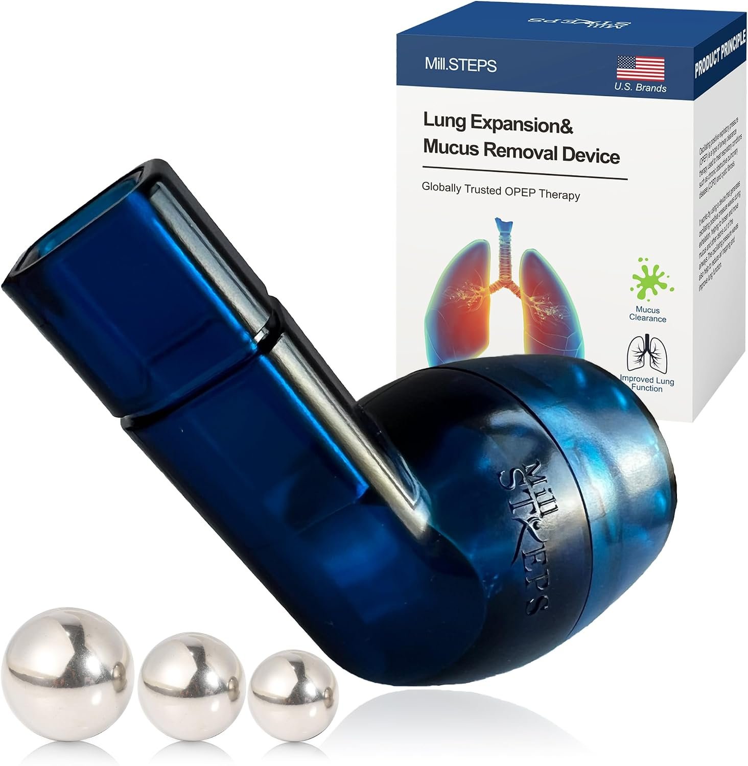 MILLSTEPS Breathing Exercise Device for Lungs,Flutter Valve,Expiratory Breathing Exerciser – Clear Mucus from Airways Naturally & Build Stronger Lungs (Blue)