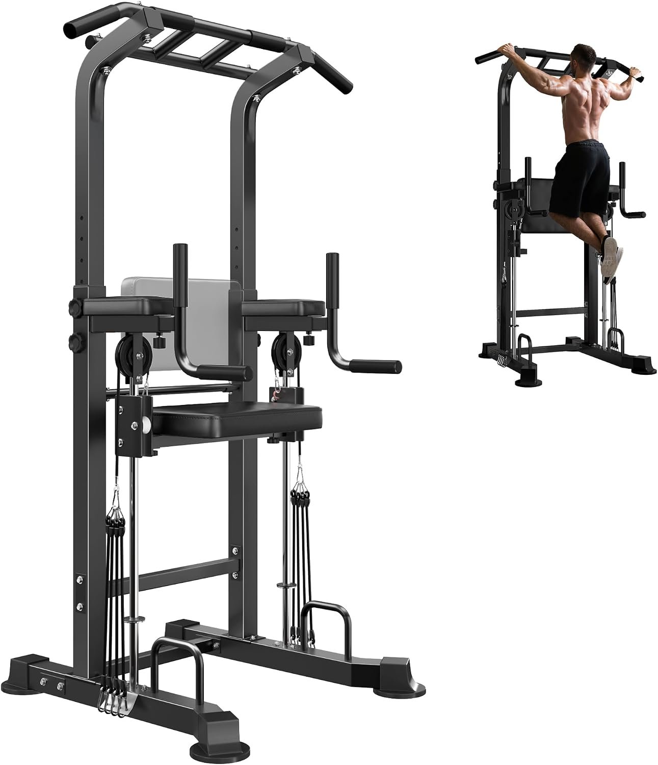 soges Power Tower Pull Up Bar Station, Height Adjustable Multi-Function Dip Station with Assisted Pad for Home Gym, 330Lbs Capacity Full Body Strength Training Workout Equipment for Beginners & Pros