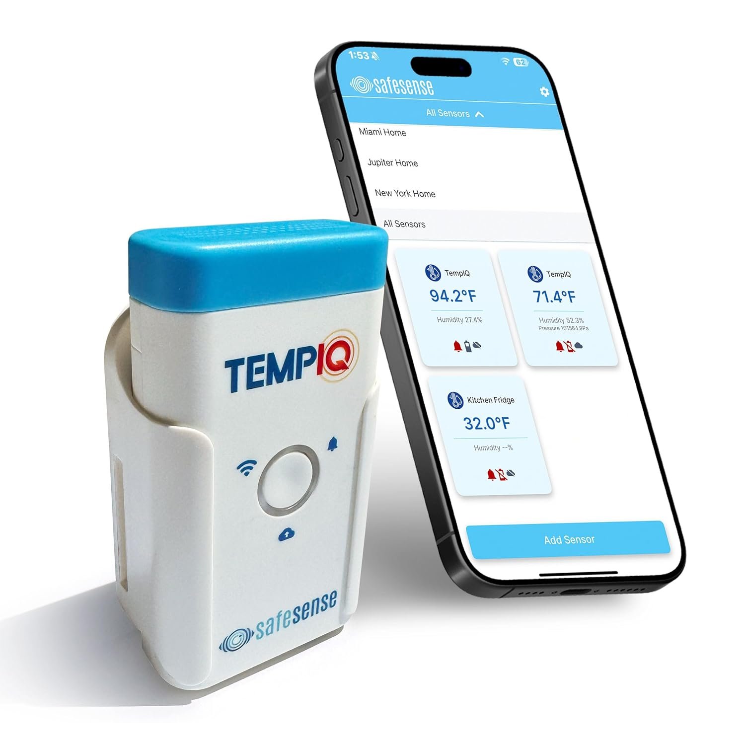 TEMPIQ Remote WiFi Temperature & Humidity Sensor – App Integration, Alerts, Helps Monitor 2nd Home, AirBnb, RV, Pets,Freezer and Server Room, Indoor & Outdoor Hygrometer & Thermometer