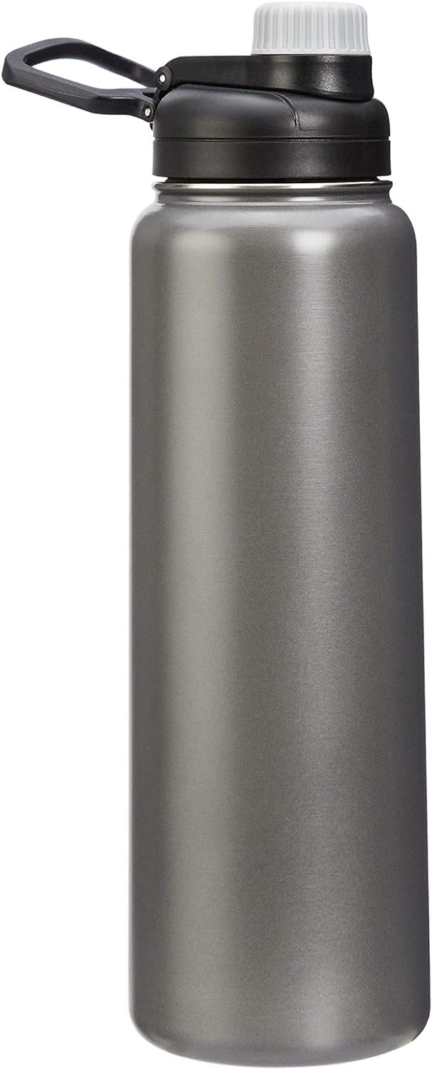 Amazon Basics Large Insulated Stainless Steel Water Bottle, Leakproof Spout Lid, BPA-Free, Vacuum Insulated, Keeps Drinks Cold, Portable, 30.1 ounces, Gray