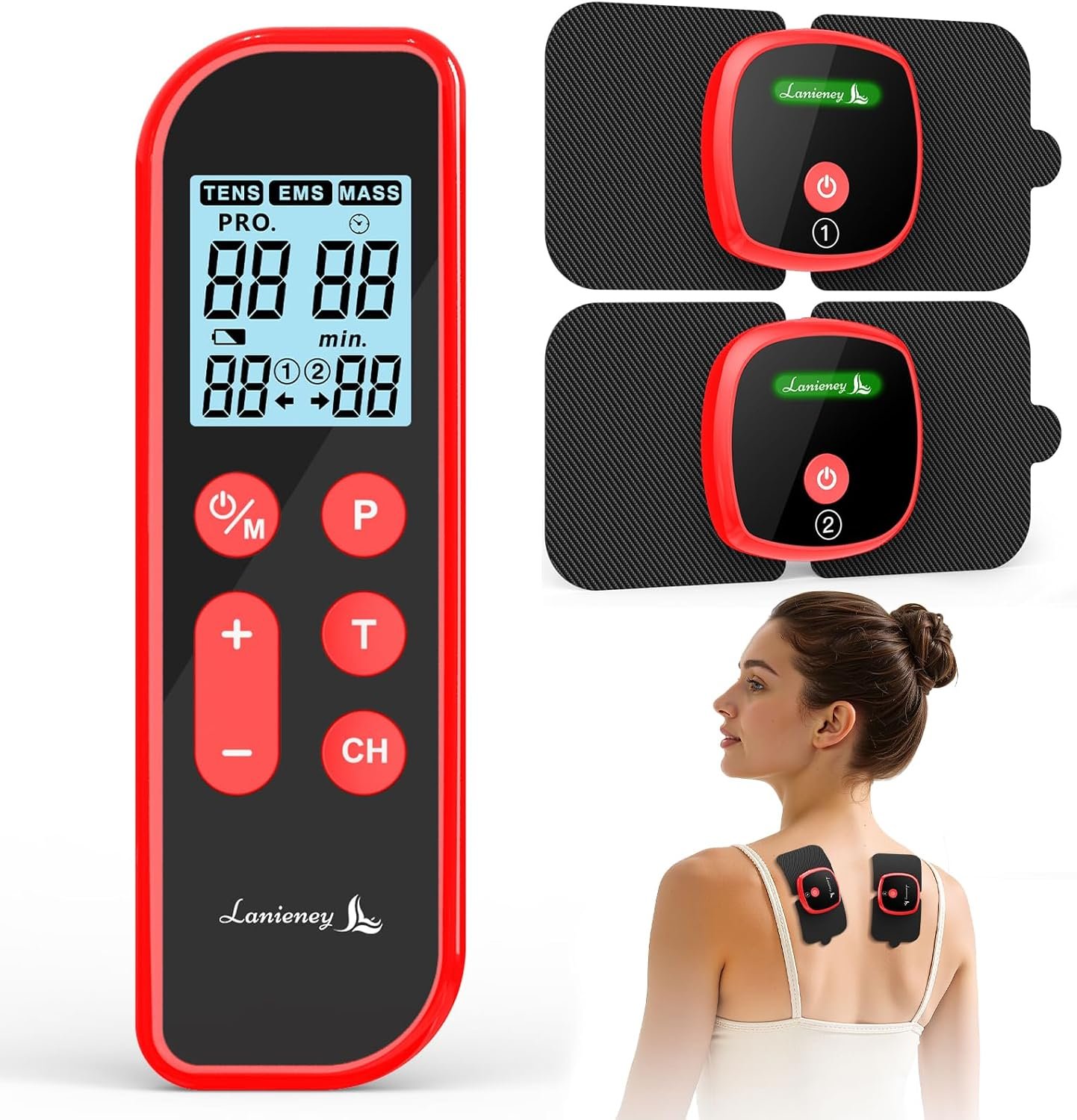 3-in-1 Portable Wireless EMS & Tens Unit Muscle Stimulator for Pain Relief | Dual Receiver Pods, 18 Modes, 20 Intensity Levels & 10-90 Mins Adjustable Timer Remote Control Pulse Physical Electrotherapy