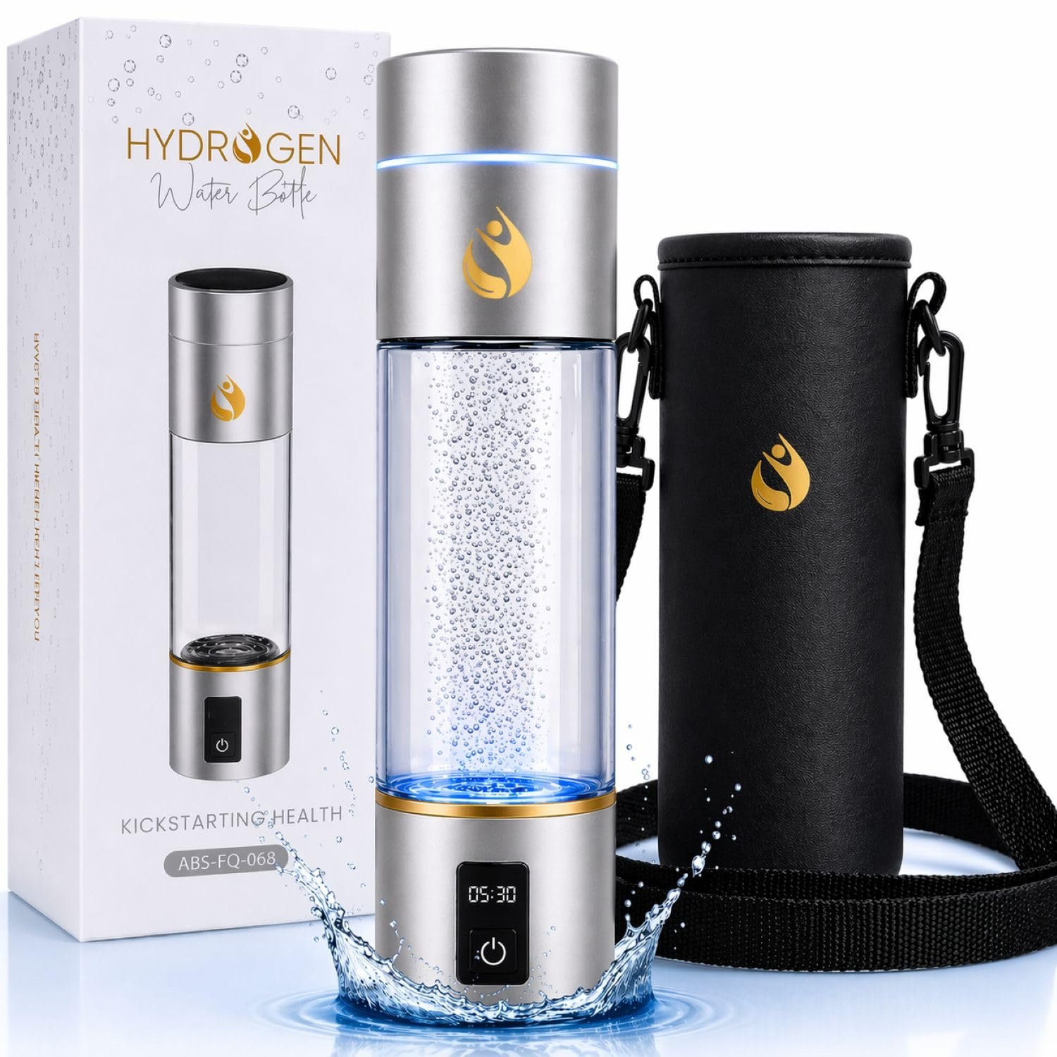 Hydrogen Water Bottle Generator, Up to 6500 PPB Molecular Hydrogen, Independently Lab Tested, SPE/PEM Technology, 12-Hour Retention, 9.5 oz Portable Bottle for Home, Gym, Travel & Office