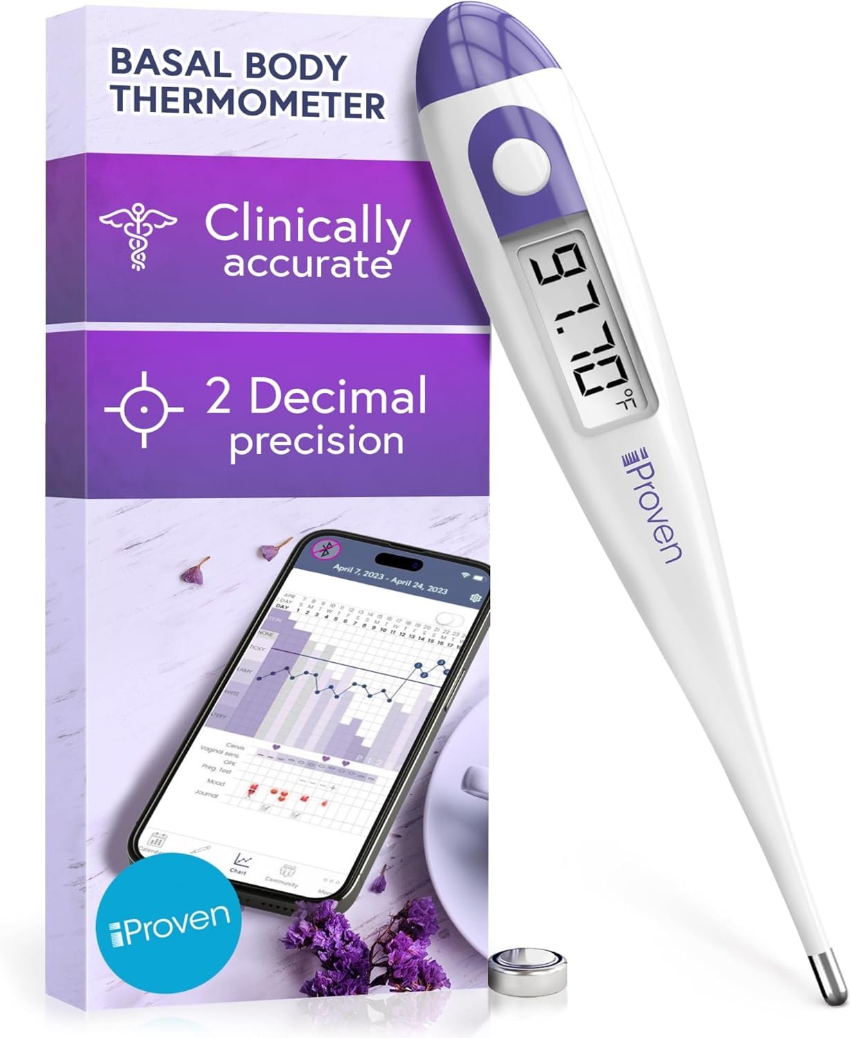 Digital Basal Body Thermometer, 1/100th Degree High Precision, Quick 60-Sec Reading, Memory Recall, Accurate BBT Thermometer for Natural Ovulation Tracking by iProven