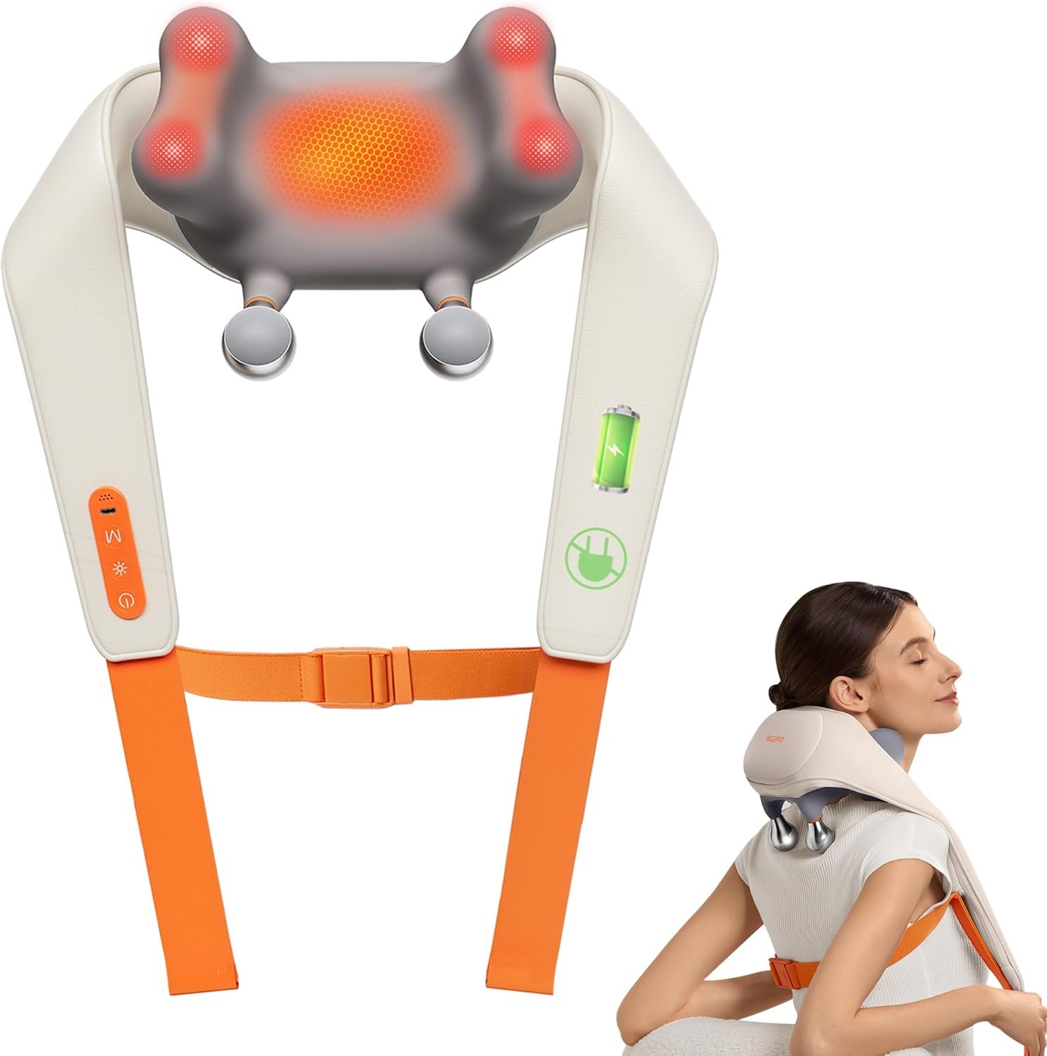 IKEEPFIT Cordless Neck Massager with Heat, 6D Shiatsu Neck & Shoulder Massager for Pain Relief Deep Tissue, Dual-Sided Massage Balls, Relaxing Electric Kneading Upper Back Massage for Office Men Women