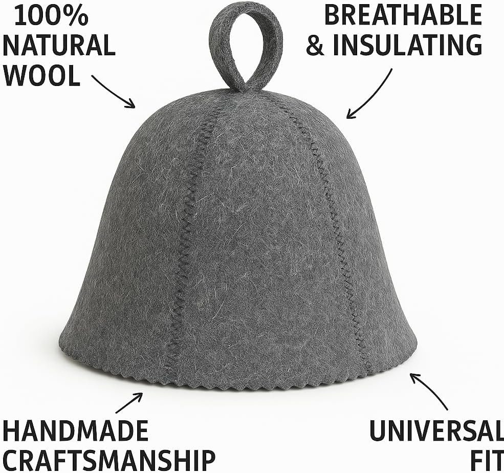 Premium Sauna Hat – 100% Natural Wool, Handmade Sauna Headwear for Men and Women – Eco-Friendly, Breathable