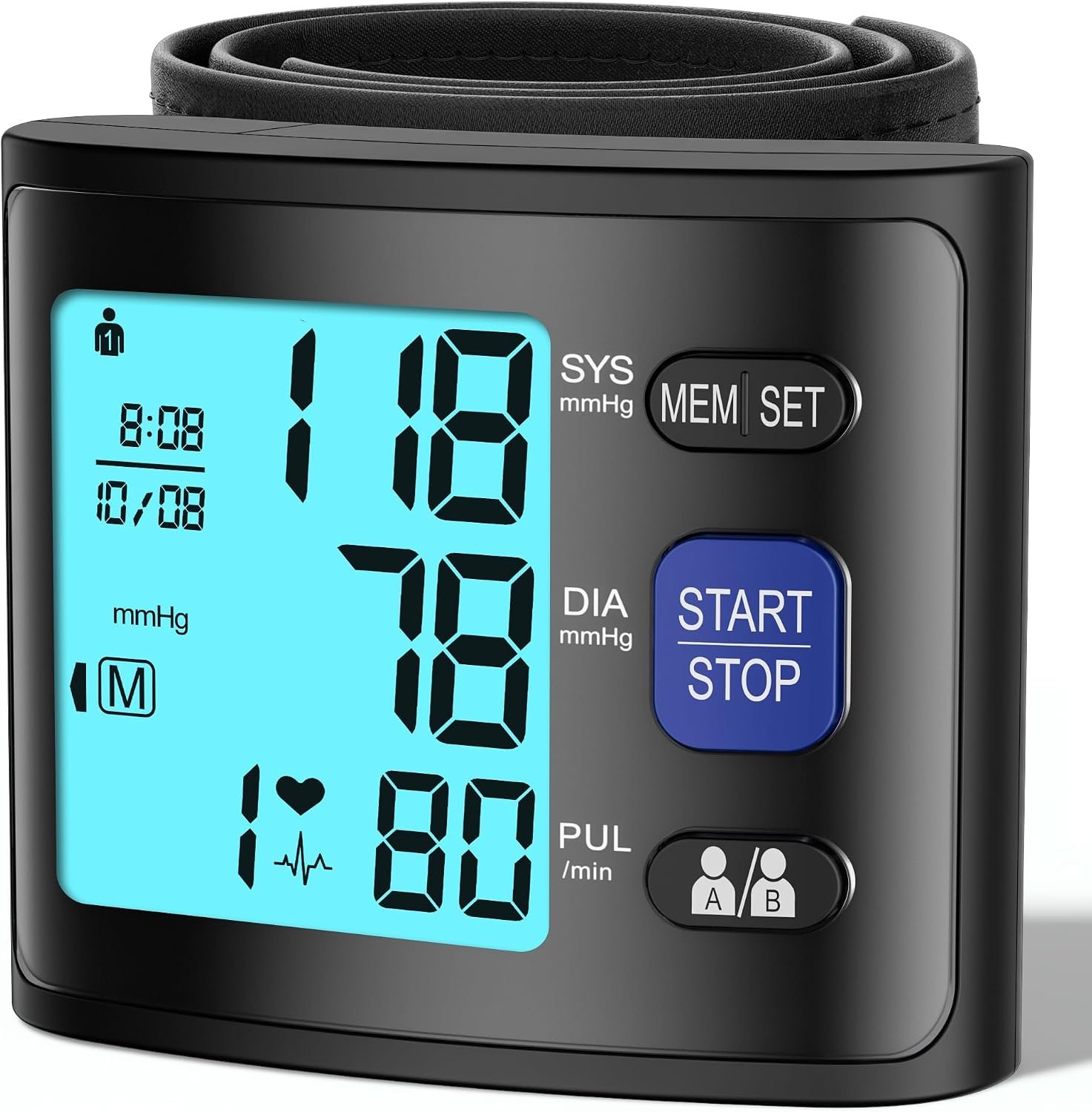 GUAEVER Wrist Blood Pressure Monitor, Automatic BP Cuff with Backlit Display, 2×90 Memory, Voice Broadcast, Measuring Board Case, AAA Battery Bp Monitor, for Home Use Elderly Travel (Black)