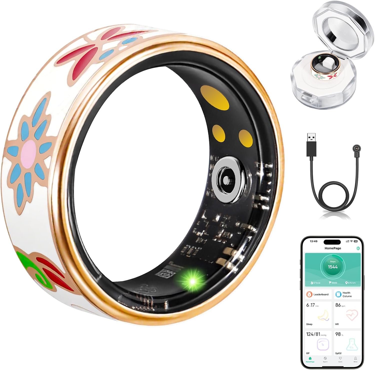 Smart Ring for Women and Men – IP68 Waterproof Health Tracker Ring with Heart Rate, Step Counting, Sleep Monitoring, No Subscription Fee for iPhone/Android, Enamel Rose Gold 10#