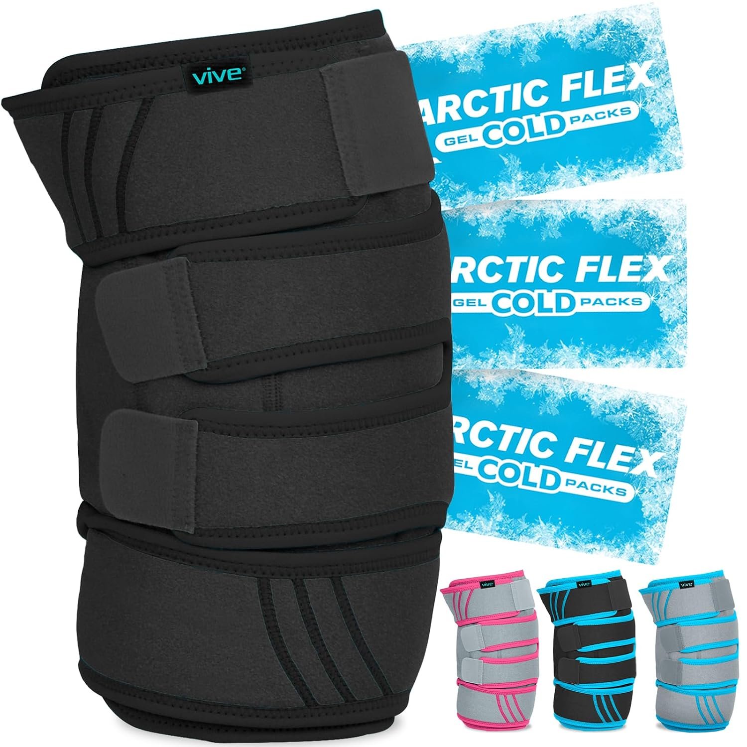 Vive Knee Ice Pack Wrap – Cold/Hot Gel Compression Brace – Heat Support Strap for Arthritis Pain, Tendonitis, ACL, Athletic Injury, Osteoarthritis, Women, Men, Running, Meniscus and Patella Surgery
