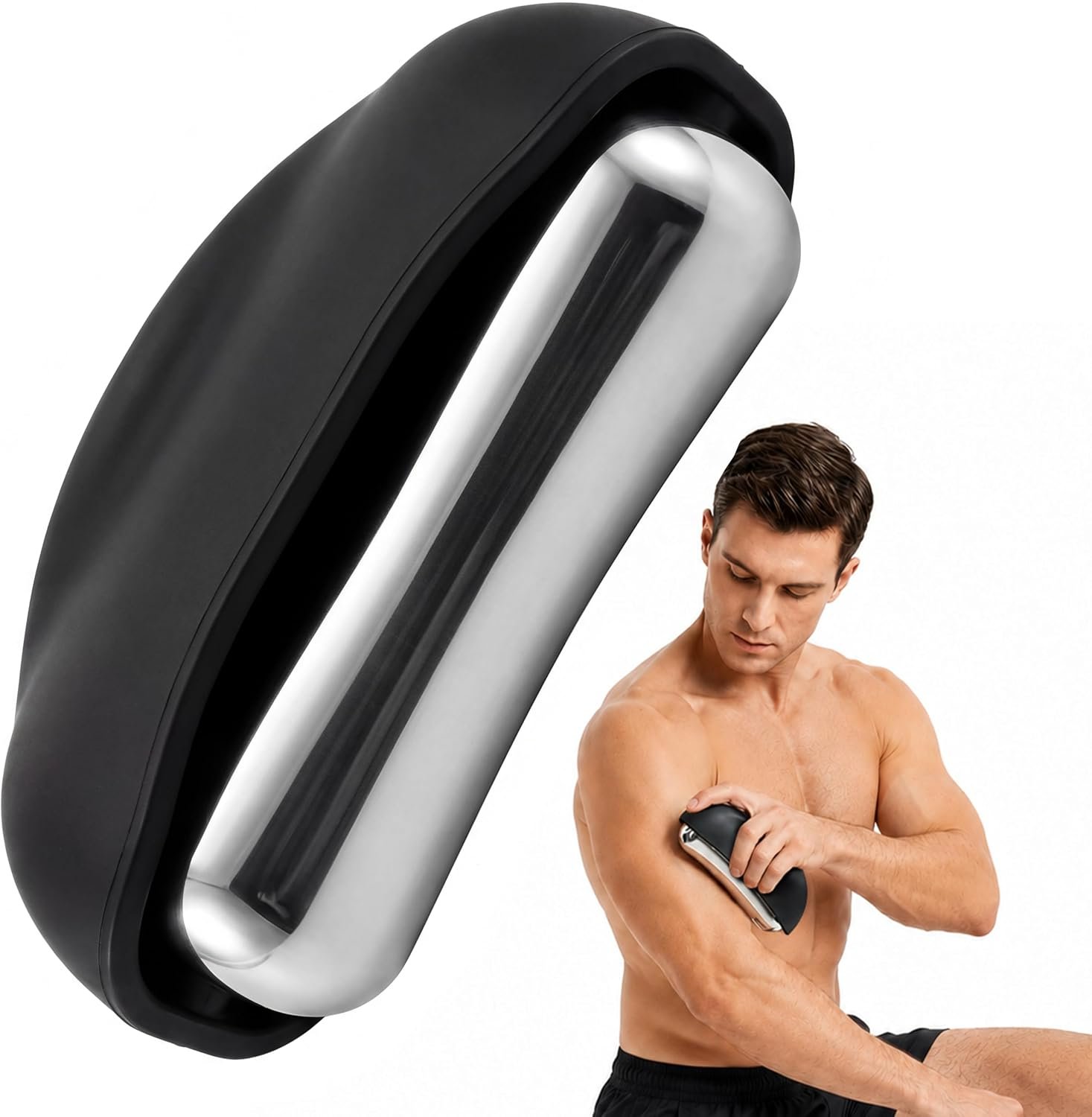 Cooling Massage Roller for Deep Tissue with Ergonomic Handle, 360° Easy-Glide Ice Massage Ball for Myofascial Release, Cold Therapy Roller Post-Workout Recovery & Muscle Pain Relief (Black)