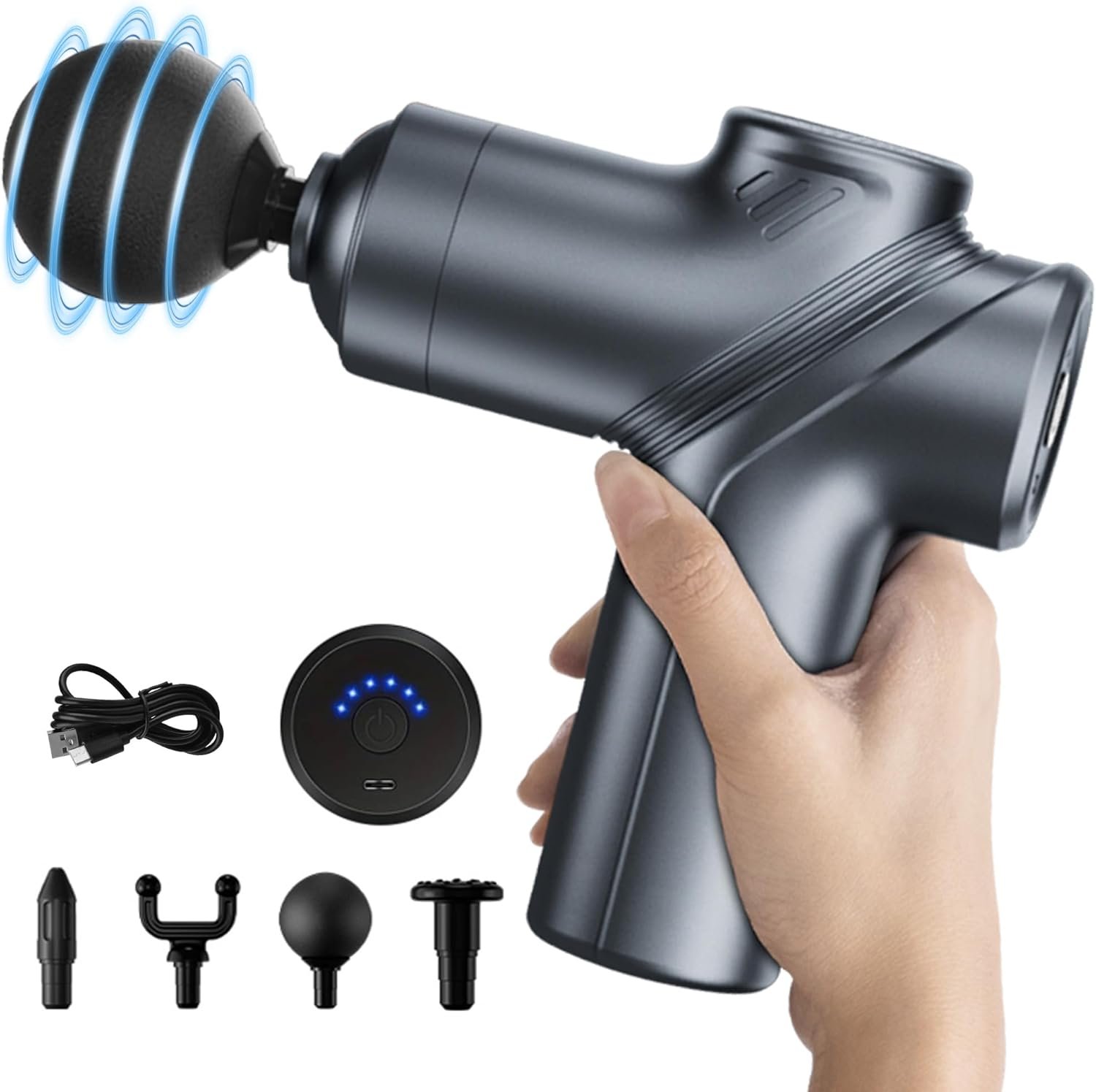 LEERCON Massage Gun Deep Tissue, Silent Motor and Portable Massage Gun with 4 Interchangeable Heads for Deep Muscle Relief and Relaxation, Relax Gift