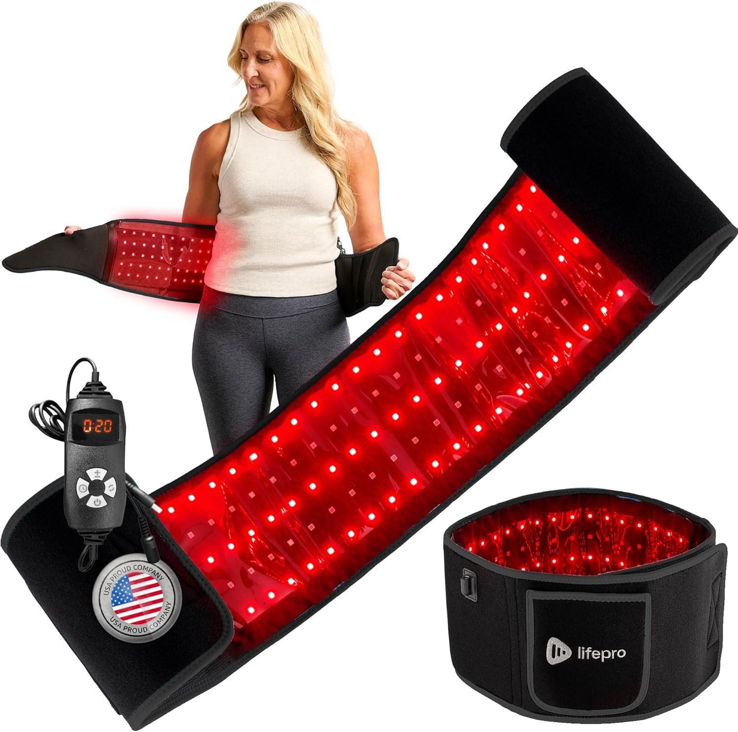 Lifepro Red Light Therapy Belt – Allevared Infrared Red Light Therapy for Body, Back Pain and Shoulder – 660nm & 850nm Near Infrared Heating Pad – Adjustable & Portable for Wellness & Relaxation