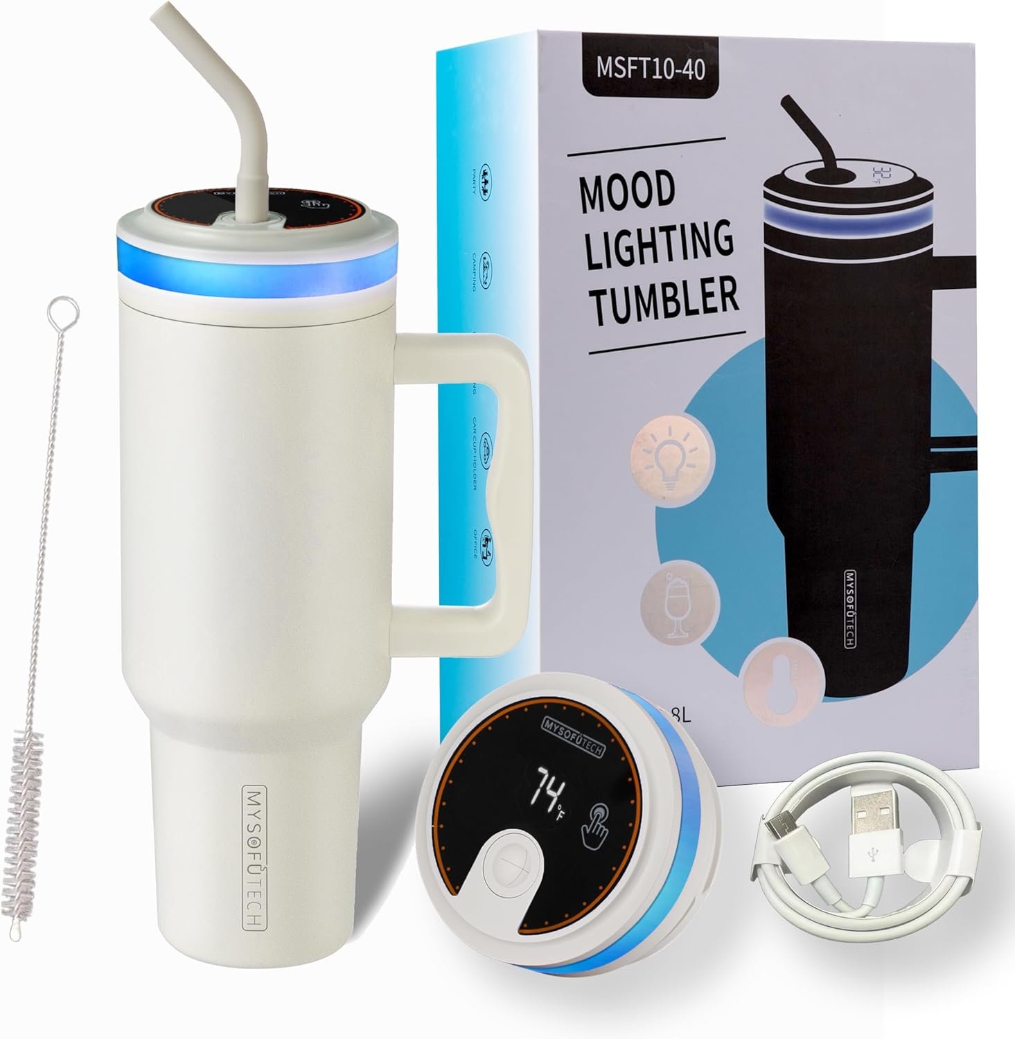 Smart Water Bottle Reminder to Drink Water,USB-C Rechargeable,40oz,Insulated Stainless Steel，Ideal Gift for Family and Friends(Cream)