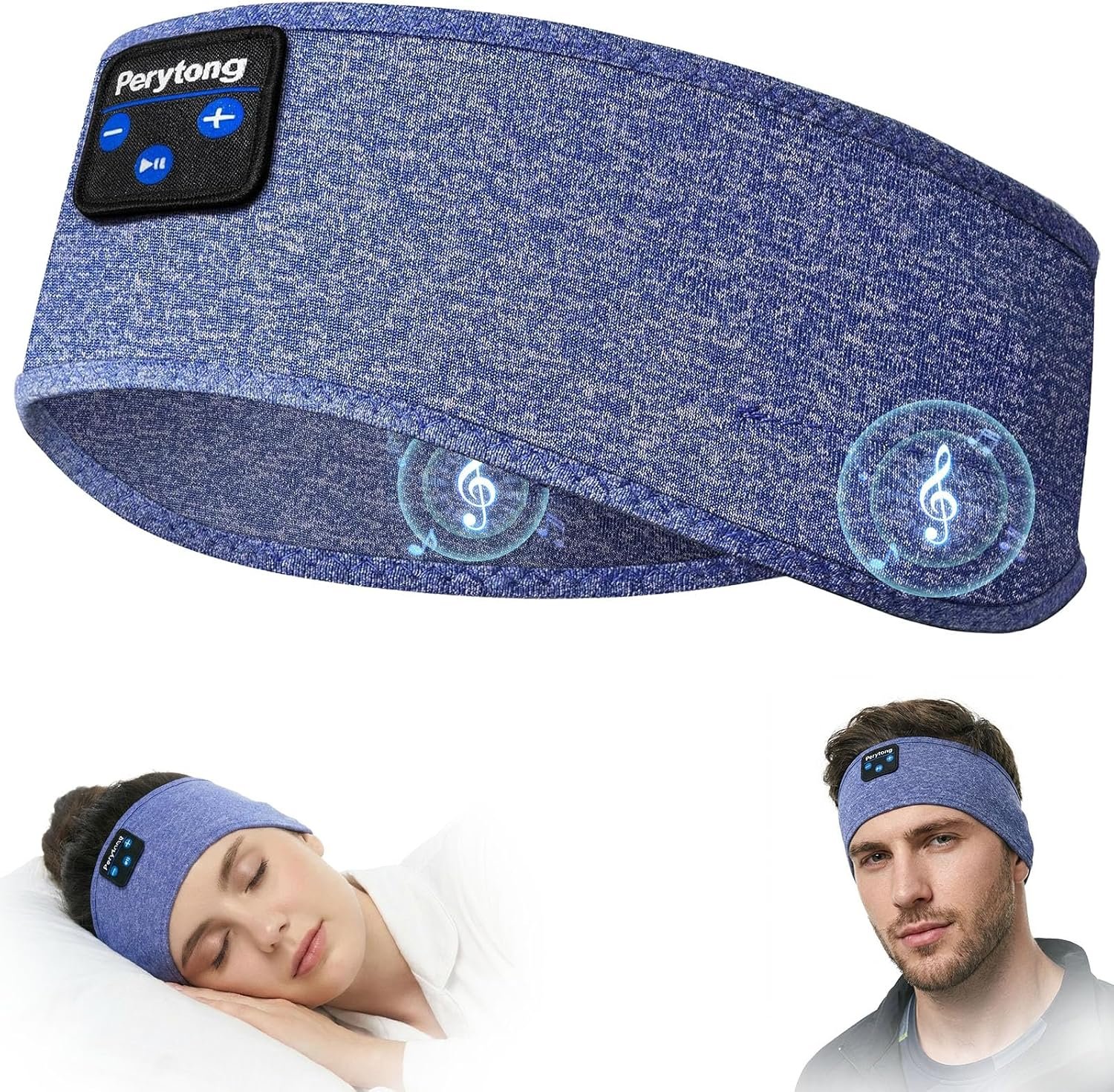 Perytong Sleep Headband Headphones, Sleeping Bluetooth 5.4 Headphones for Side Sleepers, Over-Ear Earphones with Ultra-Thin Stereo Speakers, Soft Sleep Mask Sports Headband for Men Women, Gadgets