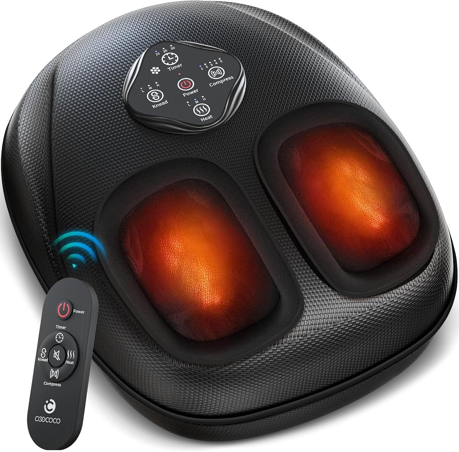 CooCoCo Foot Massager with Heat & Remote, Shiatsu Kneading & 5-Level Compression for Plantar Fasciitis and Neuropathy Foot Pain, Adjustable Settings for Home Office, HSA Approved Gifts for Men Women