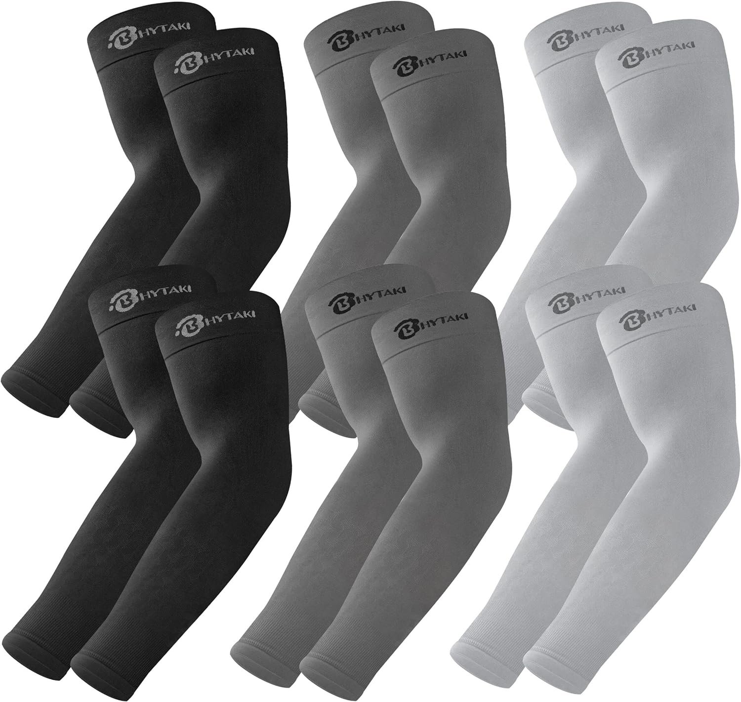 BHYTAKI UV Sun Protection Arm Sleeves, UPF 50 Sports Cooling Arm Compression Sleeves for Men Women Teenager