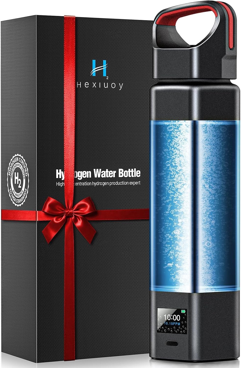 Hydrogen Water Bottle Generator, Up to 10000+ PPB, SPE/PEM Water Ionizer, Leak-Proof, 12 oz Portable Hydrogen Machine with Easy-Carry Handle, Perfect for Gym/Travel/Office, Gifts for Friends/Family