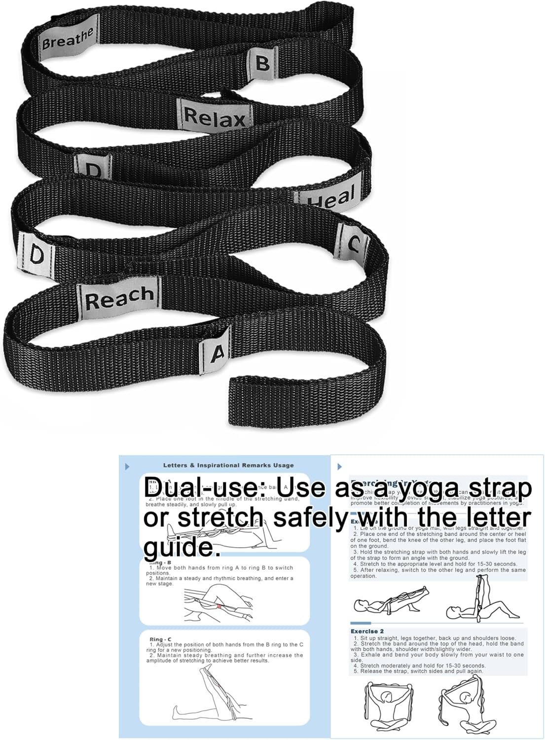 Stretching Strap Yoga Strap with 10 Loops, Non-Elastic Stretch Band for Physical Therapy, Flexibility, Exercise, Pilates, Dance & Gymnastics Workout
